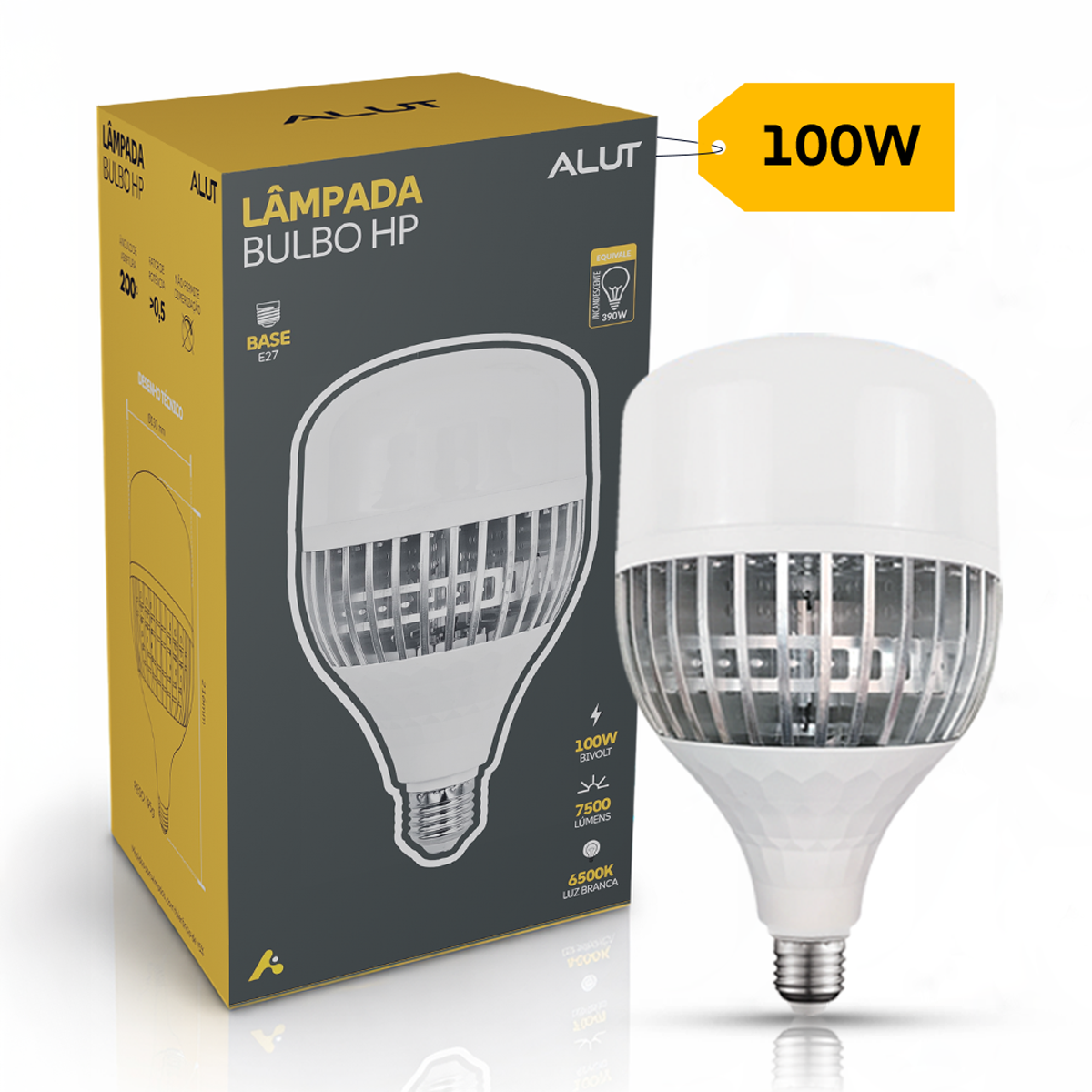Lâmpada Led Bulbo Hp 100w 6500k Branco Frio E27 Bivolt Alut