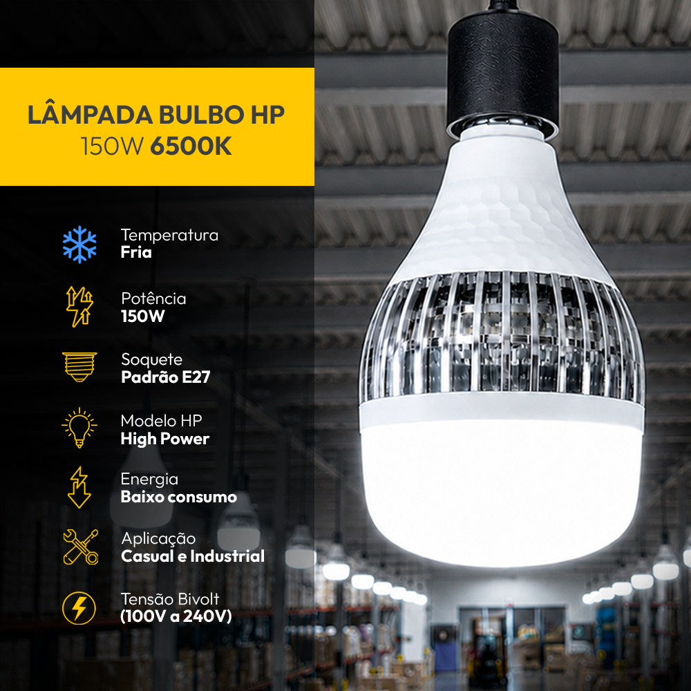 Lâmpada Led Bulbo Hp 150w 6500k Branco Frio Bivolt E27 Alut