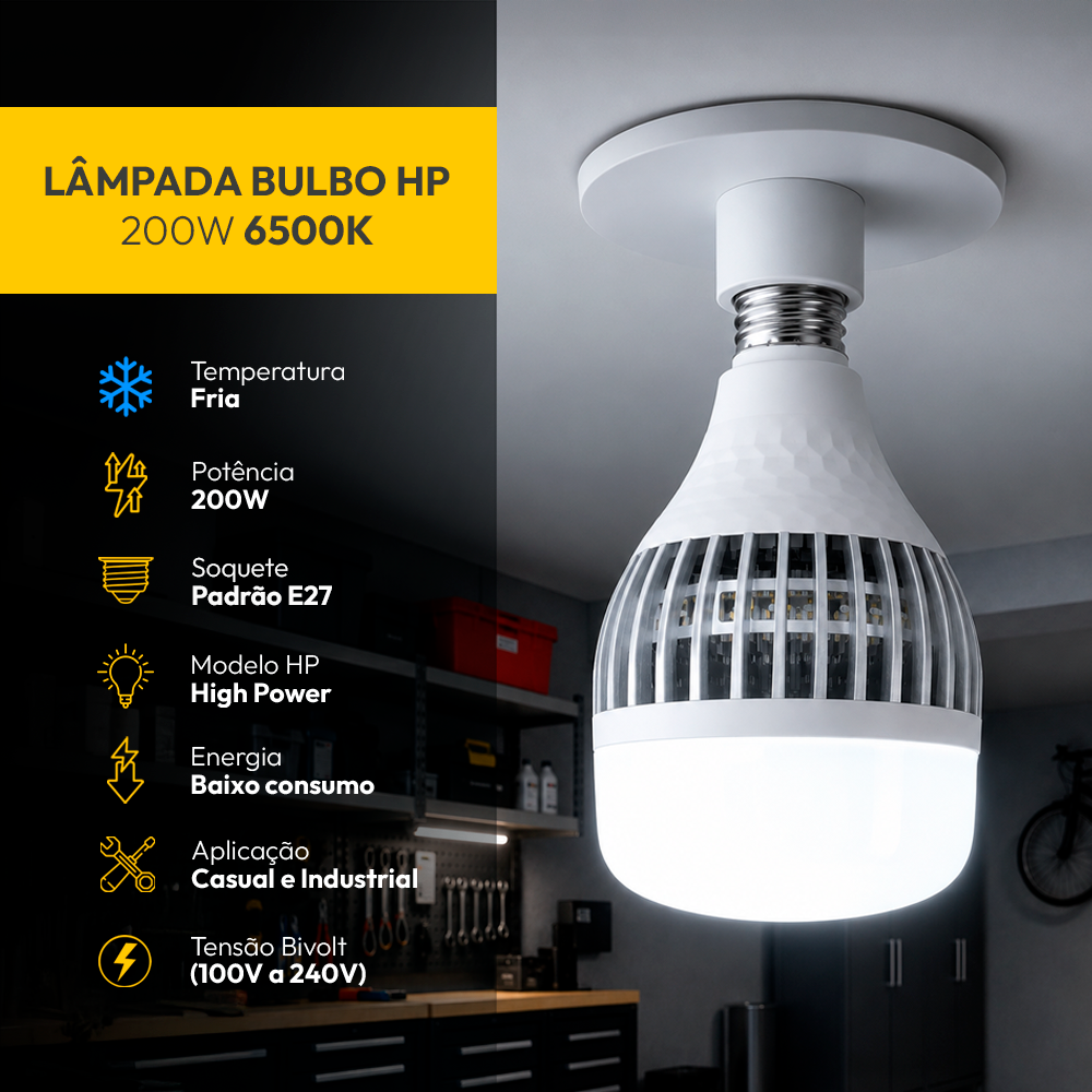 Lâmpada Led Bulbo Hp 200w 6500k Branco Frio Bivolt E27 Alut