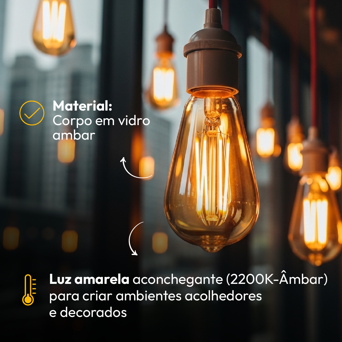 Lâmpada Led Filamento ST64 4w 2200k Branco Quente E27 Bivolt Alut
