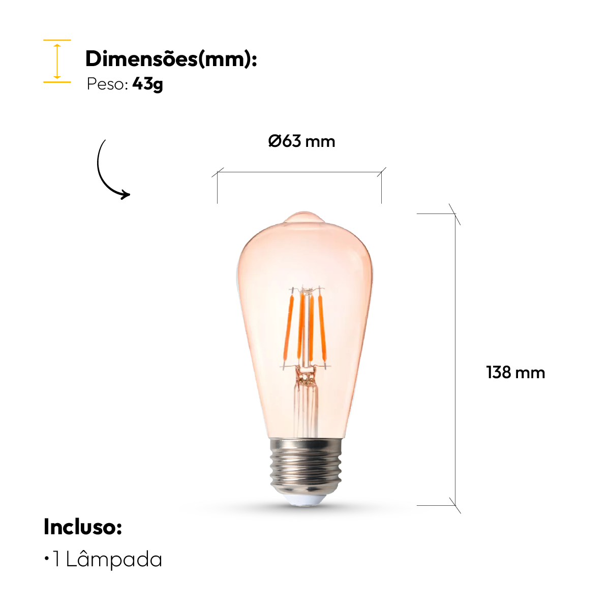 Lâmpada Led Filamento ST64 4w 2200k Branco Quente E27 Bivolt Alut
