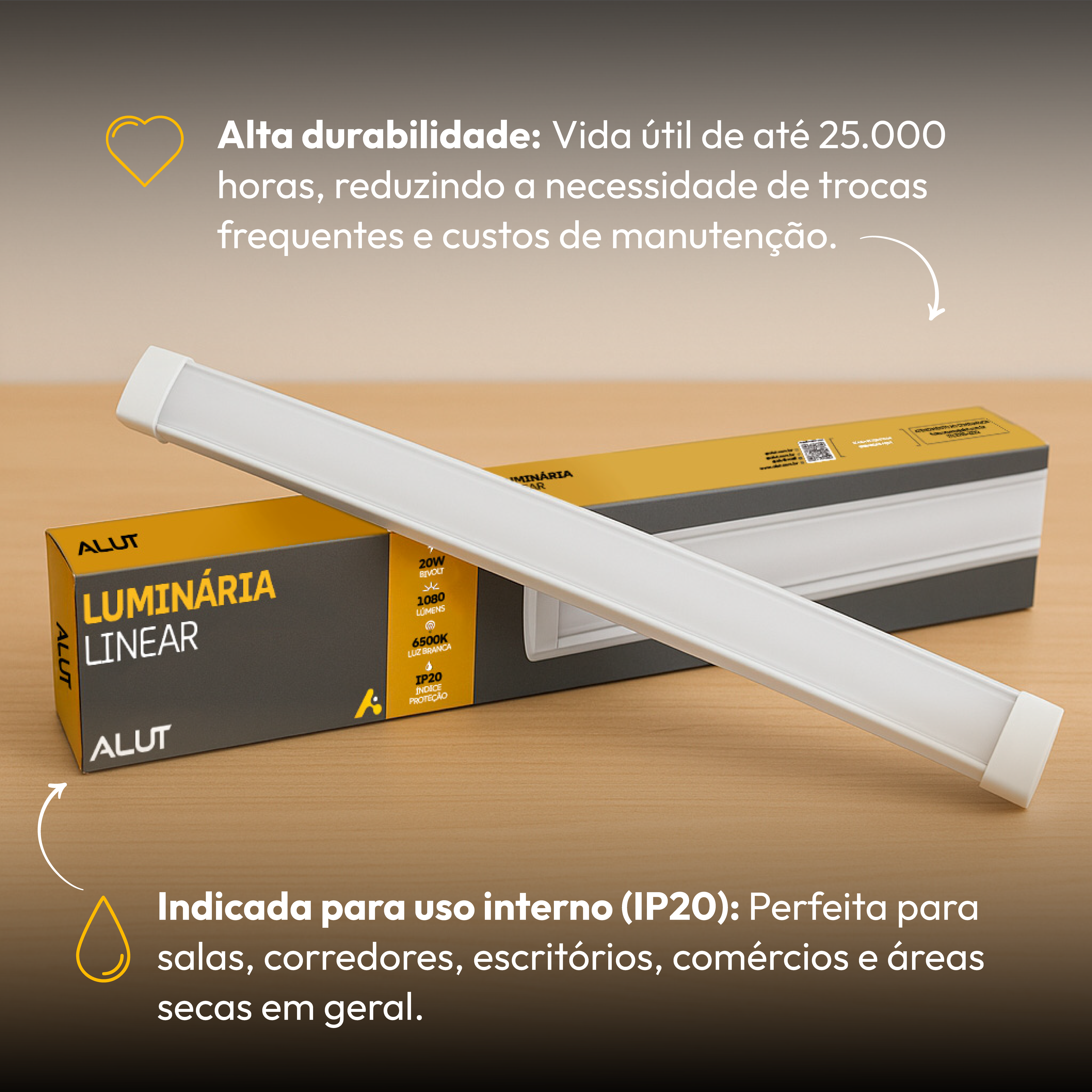 Luminária de Teto Linear 20w 6500K Branco Frio Bivolt IP20 Branco Alut