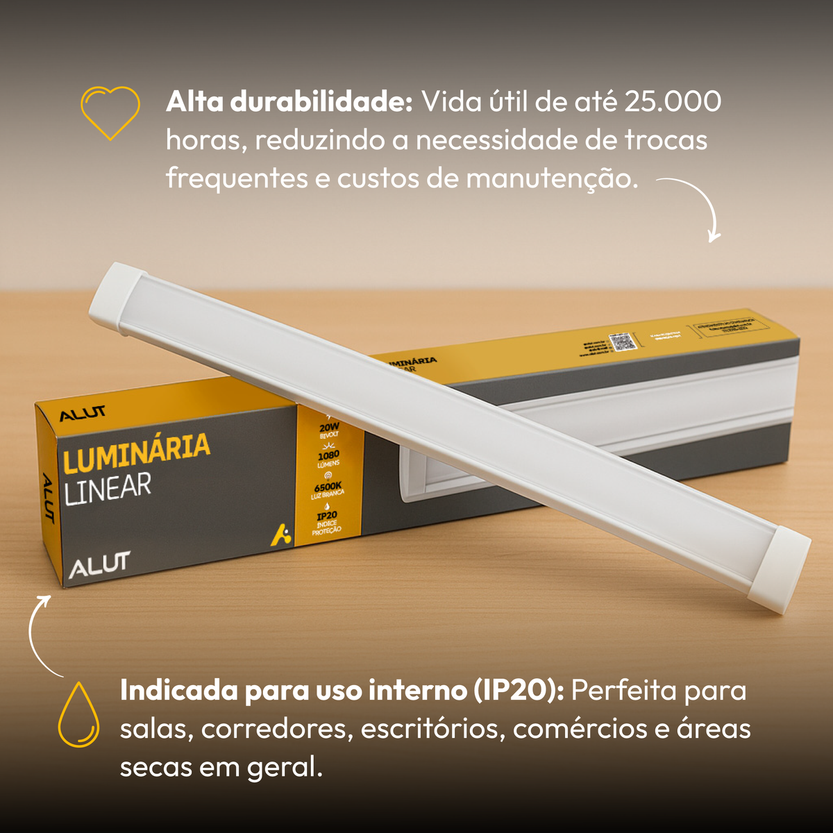 Luminária de Teto Linear 40w 6500K Branco Frio Bivolt Ip20 Branco Alut