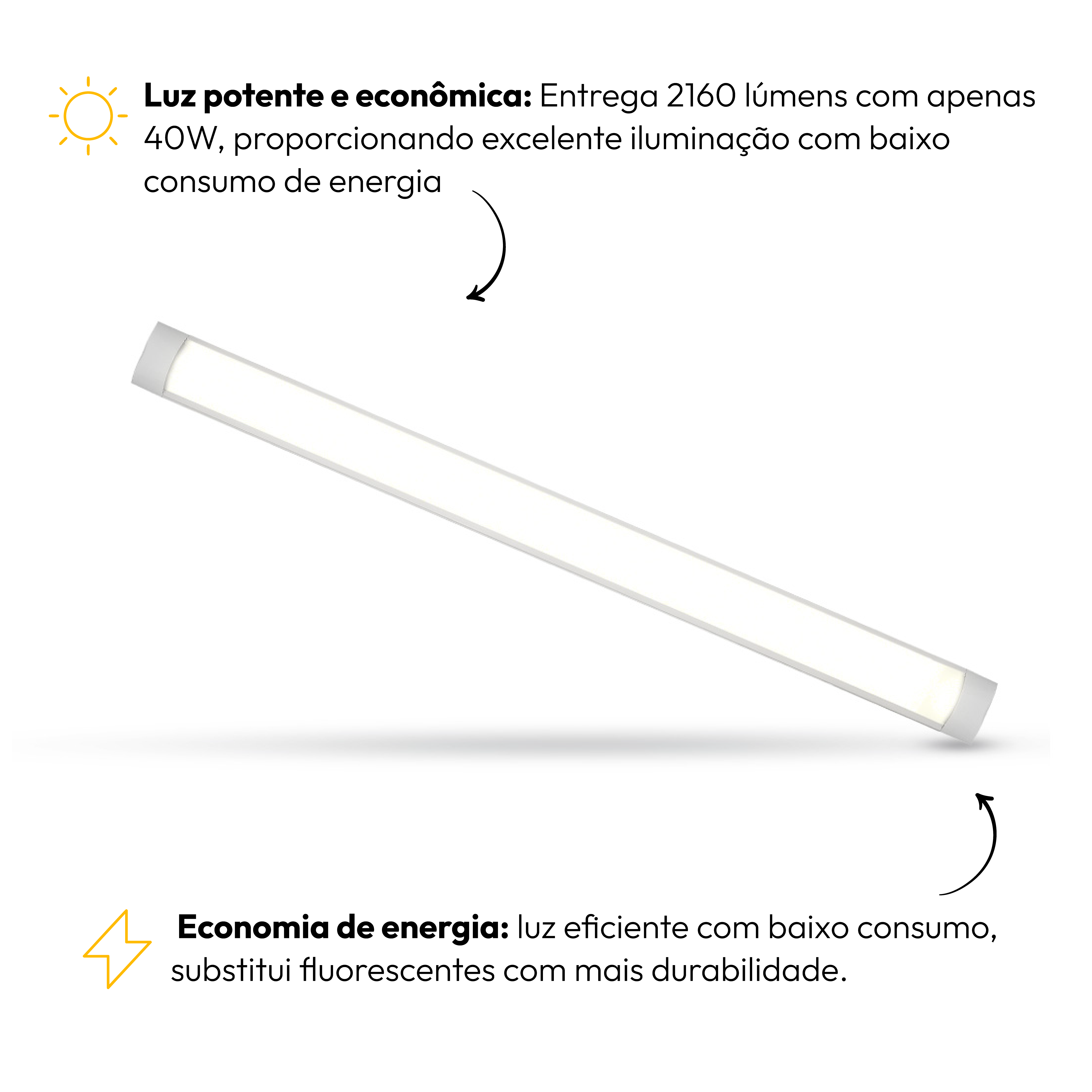 Luminária de Teto Linear 40w 6500K Branco Frio Bivolt Ip20 Branco Alut By Avant