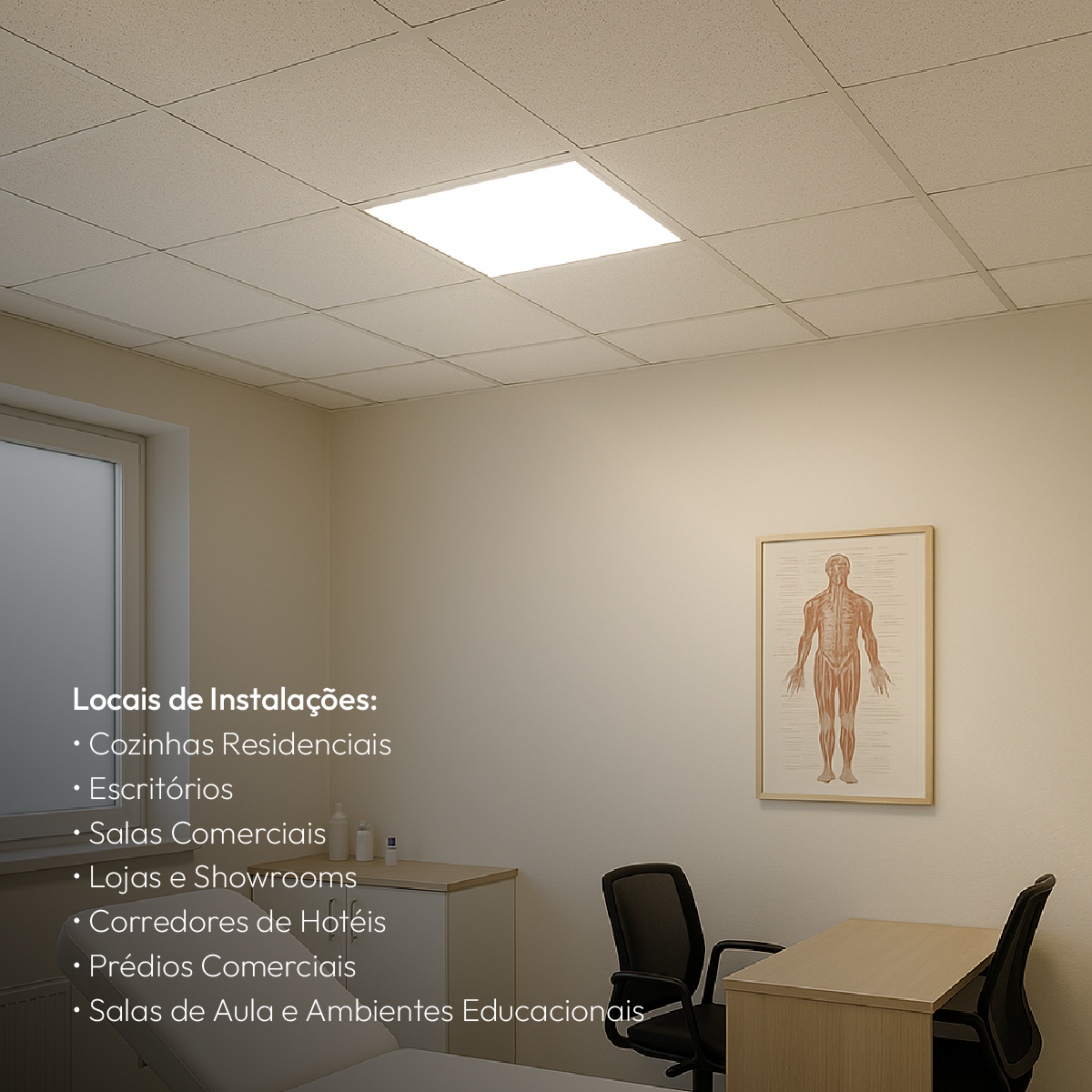 Painel de Teto Led Plafon 18w 6500k Bivolt Embutir Quadrado Branco Alut