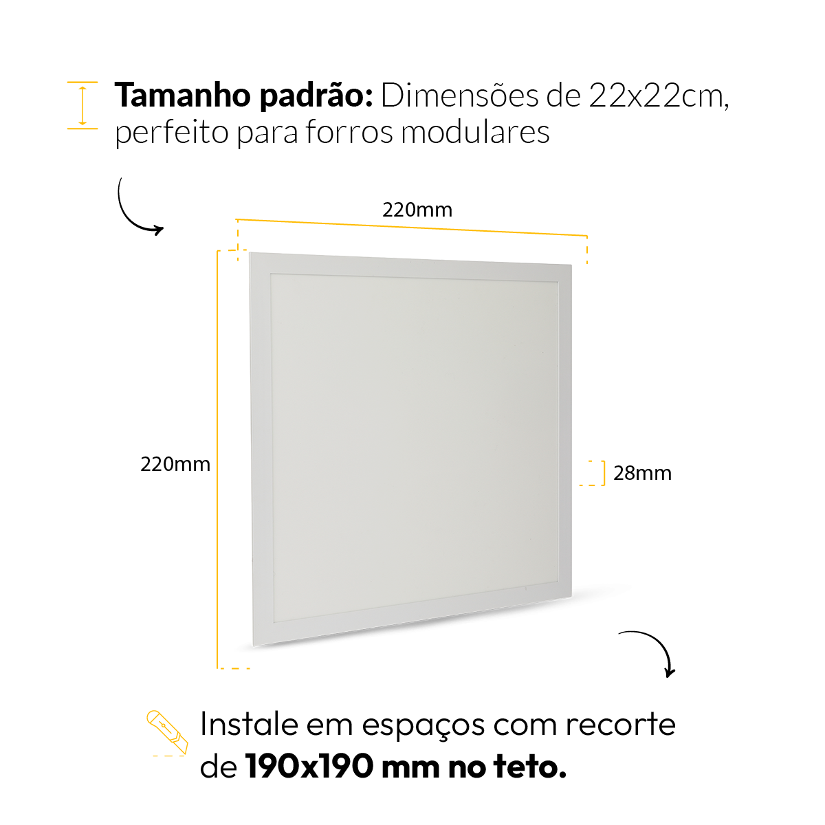 Painel de Teto Led Plafon 18w 6500k Bivolt Embutir Quadrado Branco Alut
