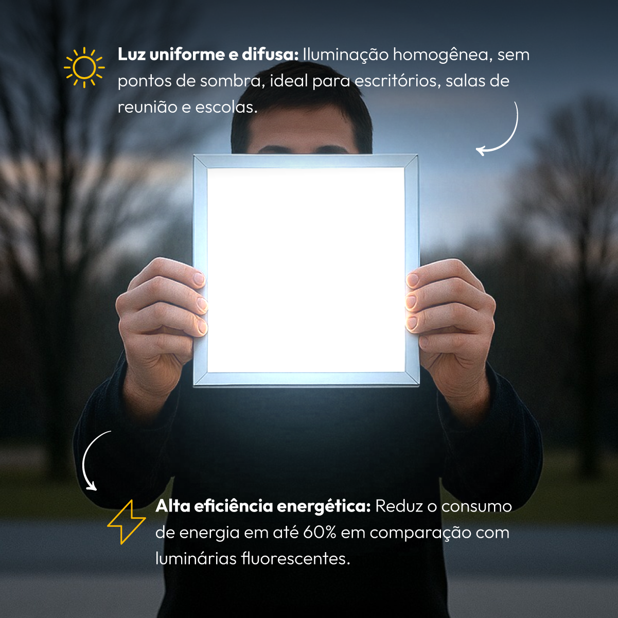 Painel de Teto Led Plafon 18w 6500k Bivolt Embutir Quadrado Branco Alut