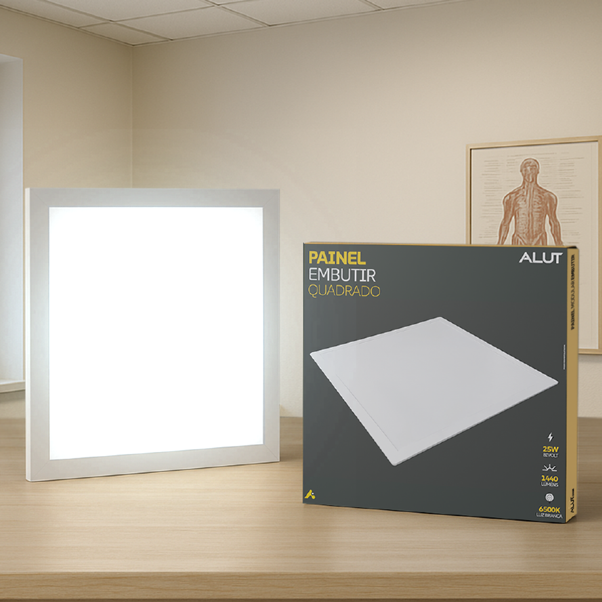 Painel de Teto Led Plafon 18w 6500k Bivolt Embutir Quadrado Branco Alut