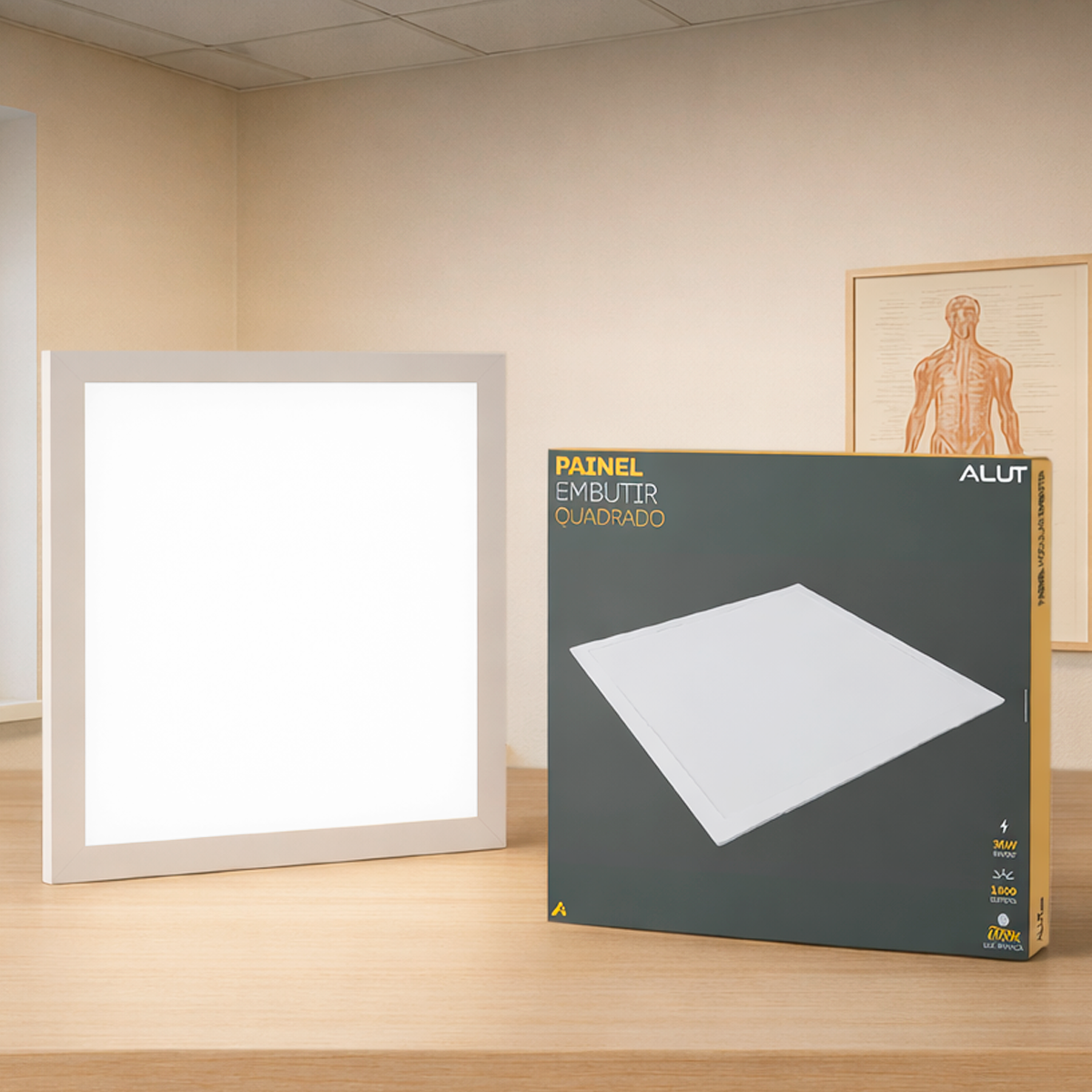 Painel Led Plafon Easy 36w 6500k Embutir Quadrado Alut