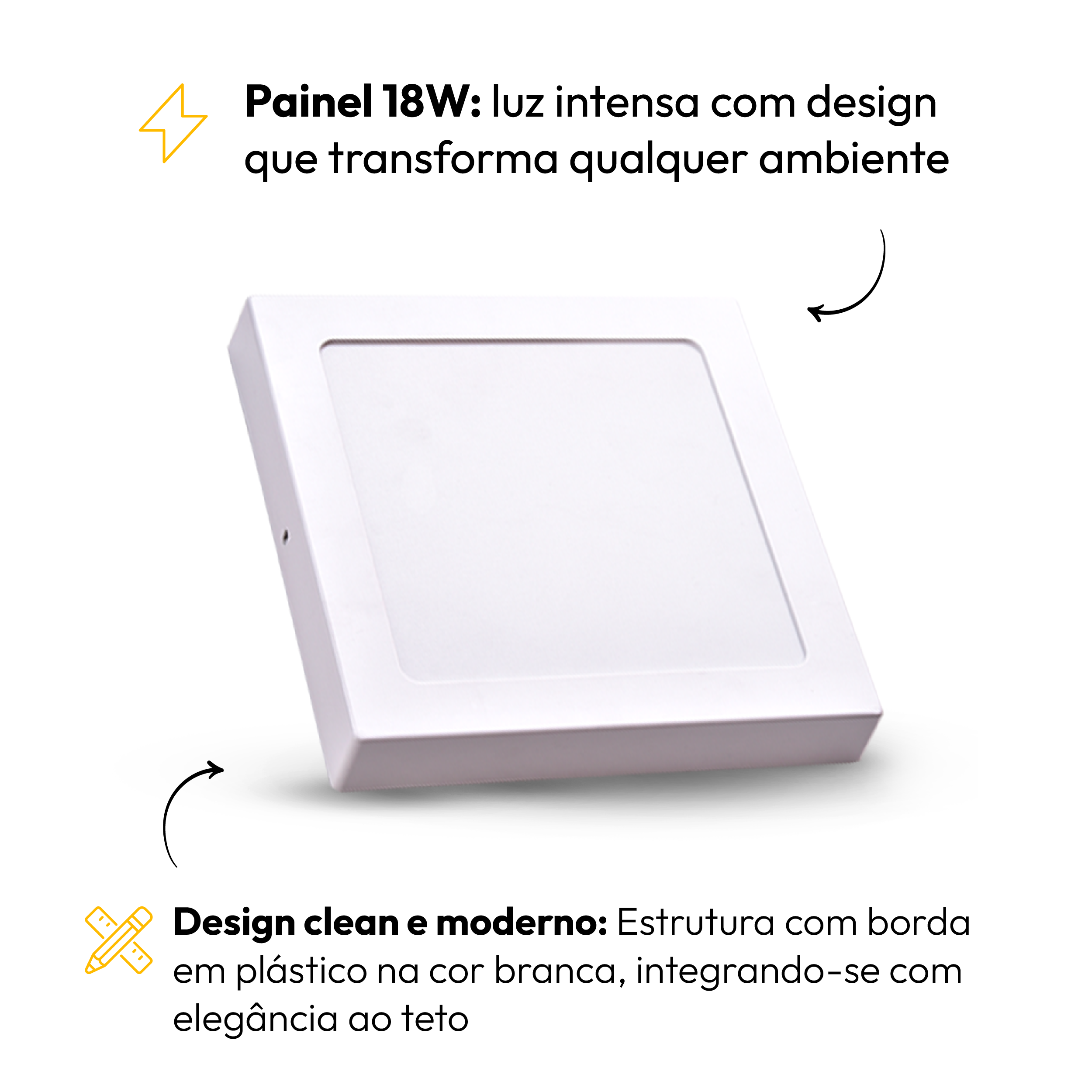 Painel de Teto Led Plafon 18w 6500k Branco Frio Bivolt Sobrepor Quadrado Alut
