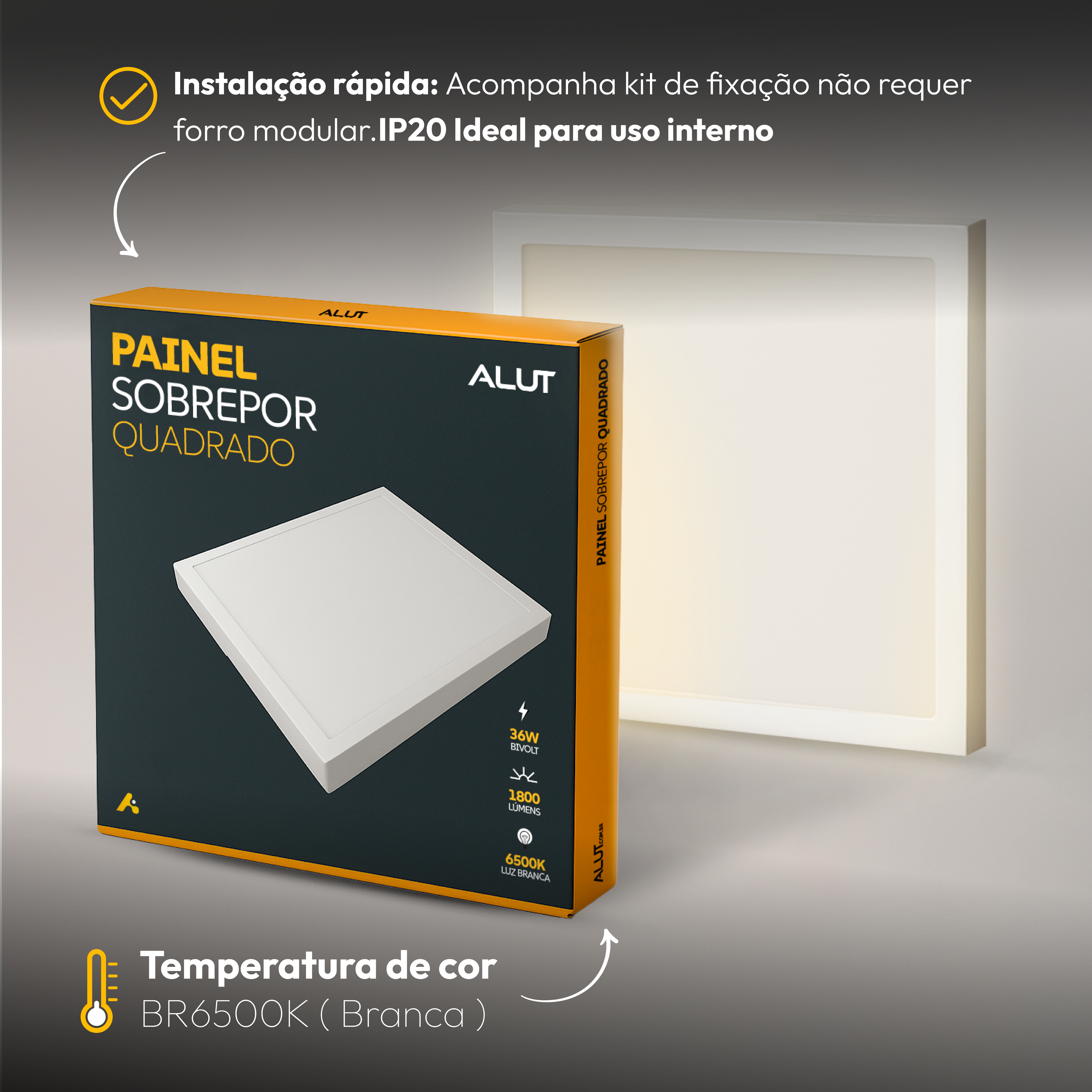 Painel Led Plafon Easy 36w 6500k Sobrepor Quadrado Alut