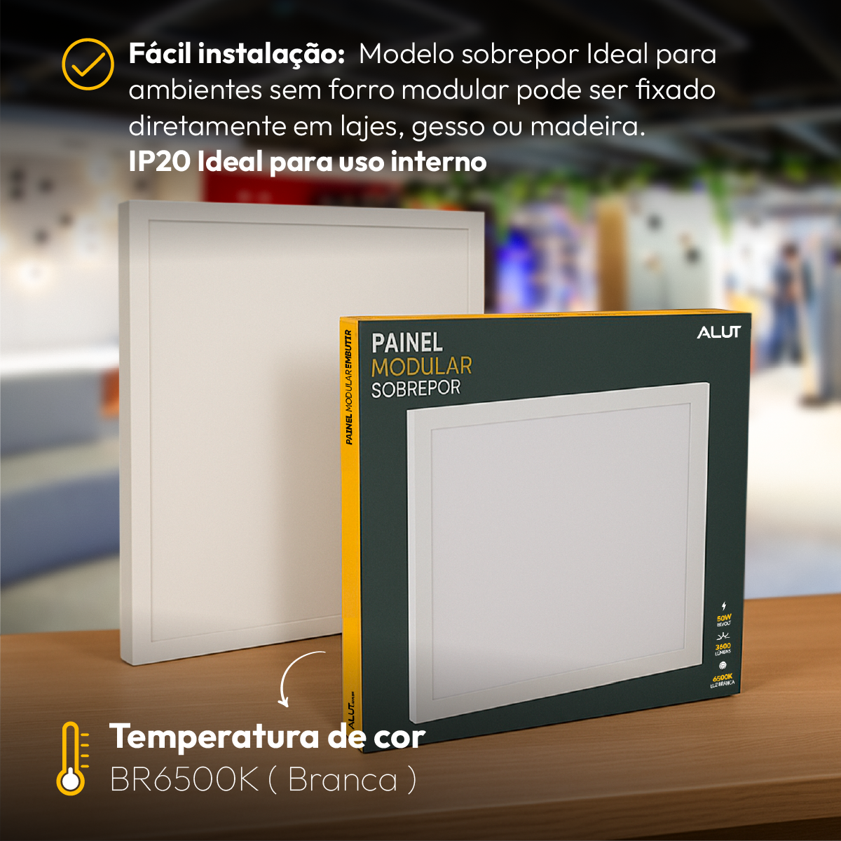 Painel Led Plafon Easy 50w 6500k Branco Frio Bivolt sobrepor Quadrado Alut