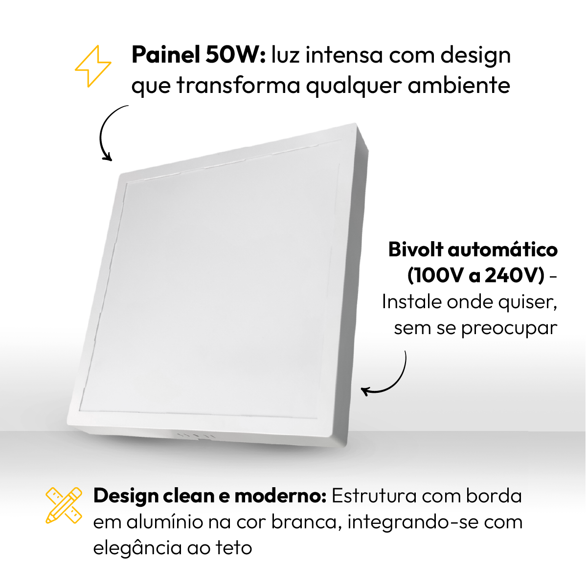 Painel Led Plafon Easy 50w 6500k Branco Frio Bivolt sobrepor Quadrado Alut