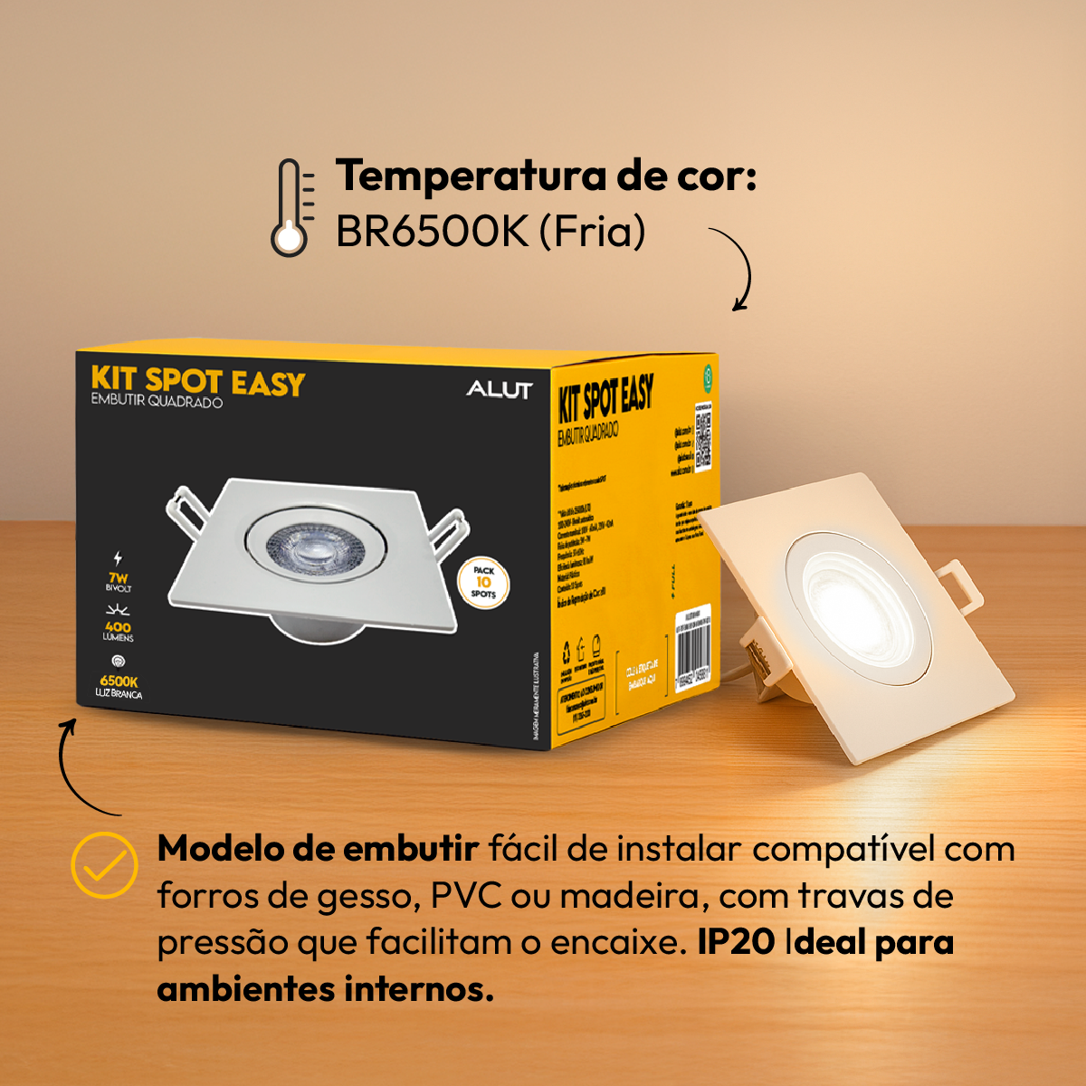 Kit 10 Spot Led Embutir 7w 6500k Branco Frio 110v/220v Bivolt Quadrado Branco Alut