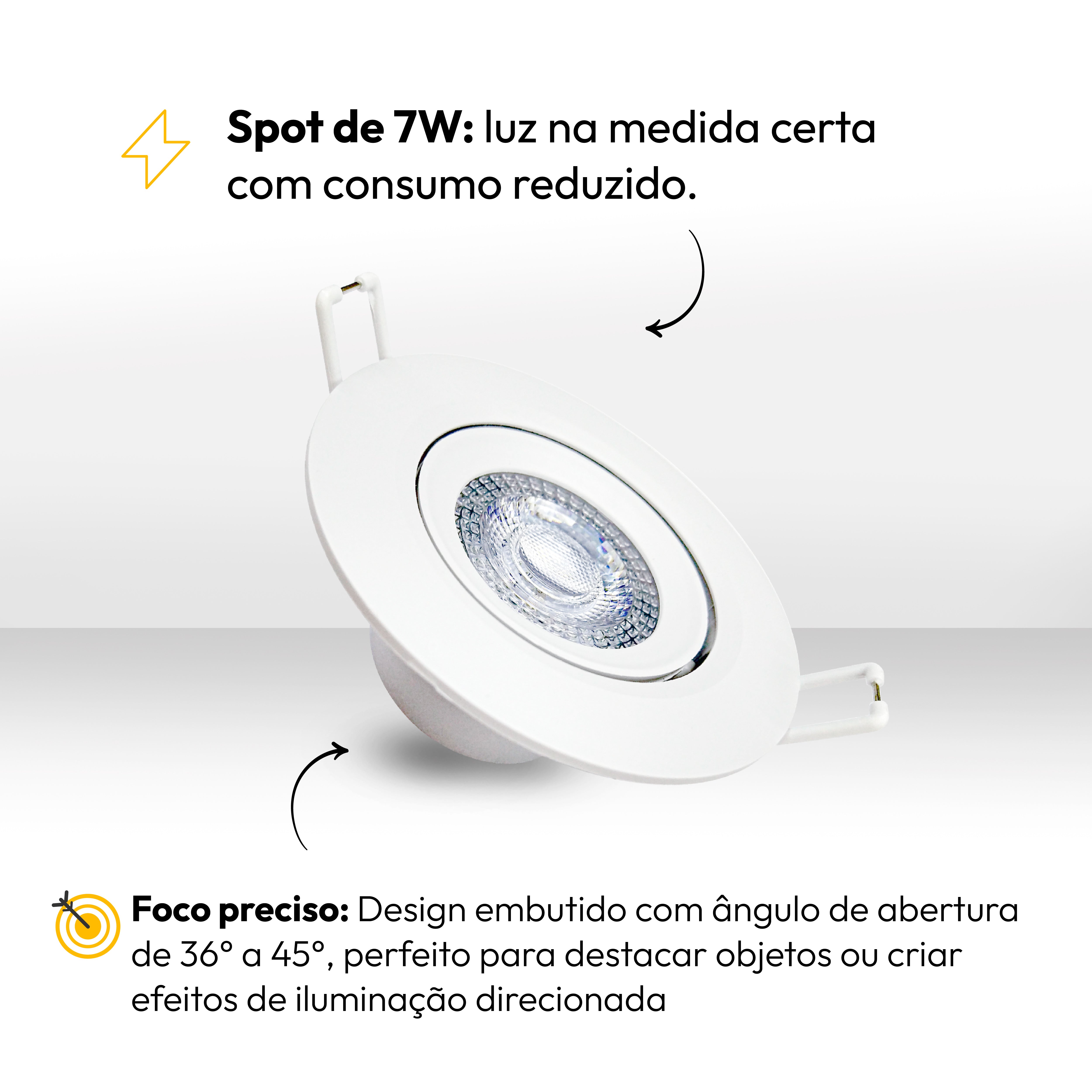 Kit 10 Spot Led Embutir 7w 4000k Branco Neutro 110v/220v Bivolt Ip20 Redondo Branco Cod: ALUT000606 Alut