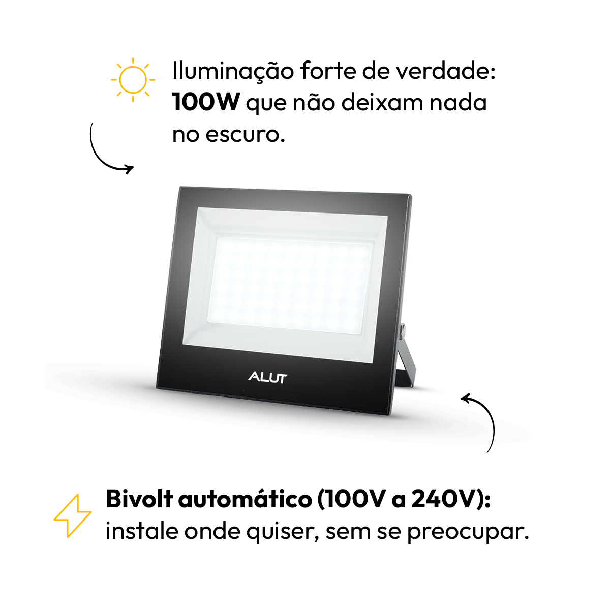 Refletor Led Slim 100w Branco Frio 6500k Bivolt IP65 Alut