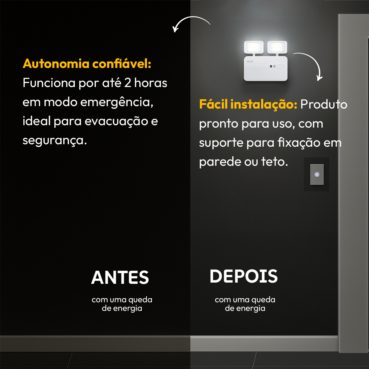 Luz Led Emergência Bloco Safelight 12W 1200lm 6000K Alut