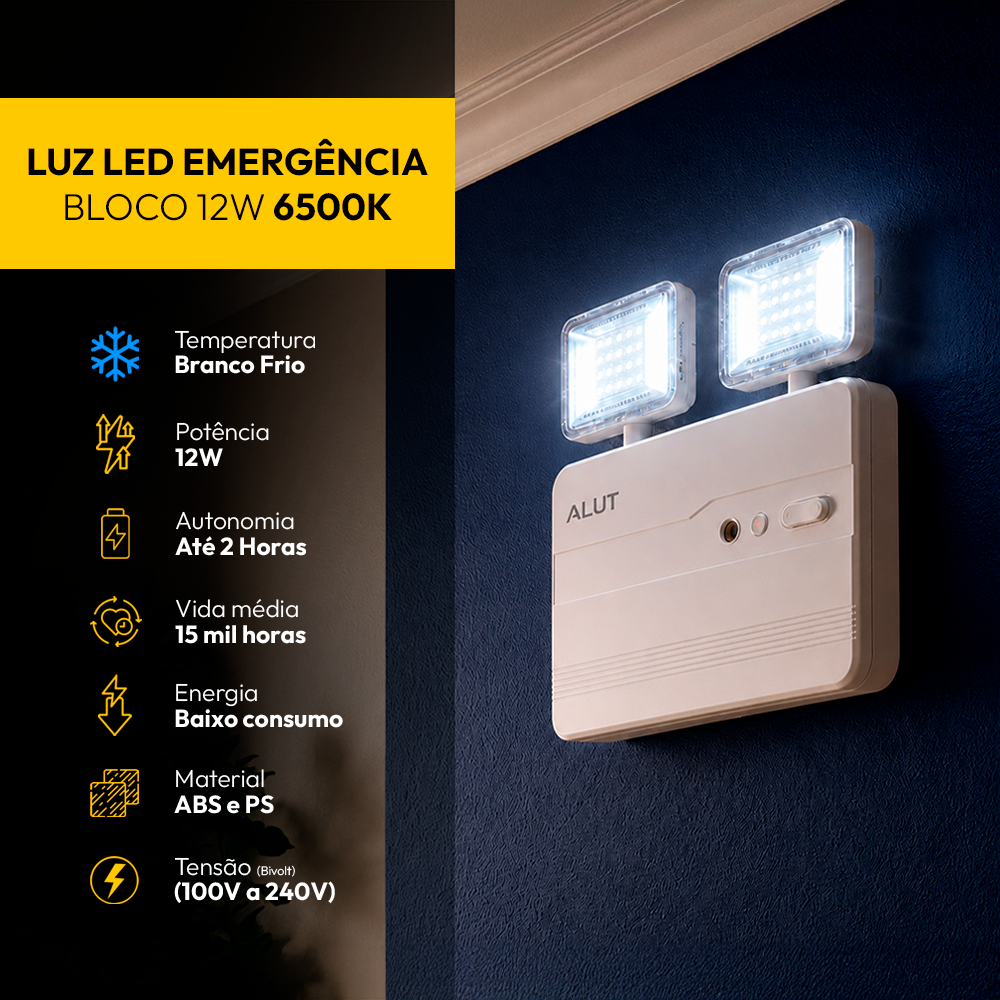 Luz Led Emergência Bloco Safelight 12W 1200lm 6000K Alut