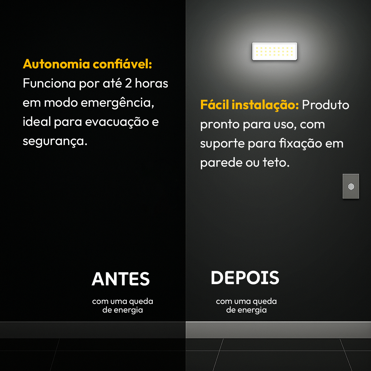 Luminária Emergência Barra 1w 100lm 6000K Branco Frio 4 Horas Bivolt Branco Alut