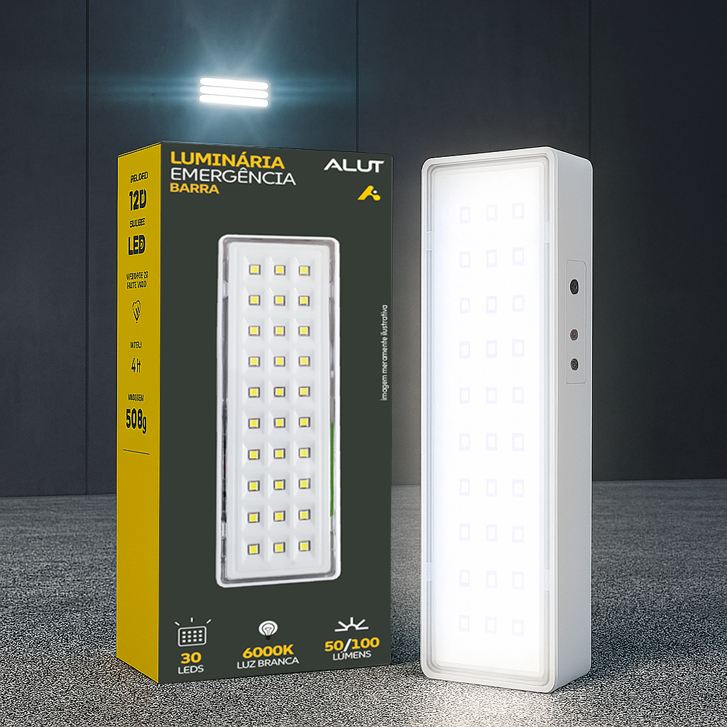 ALUT000803	Luminaria Led Emergencia Barra 1w 6000K Branco Frio Bivolt Branco Cod:ALUT000803 Alut By Avant