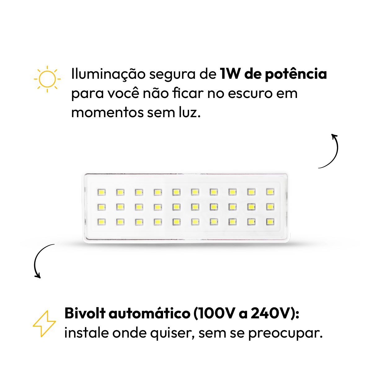 ALUT000803	Luminaria Led Emergencia Barra 1w 6000K Branco Frio Bivolt Branco Cod:ALUT000803 Alut By Avant
