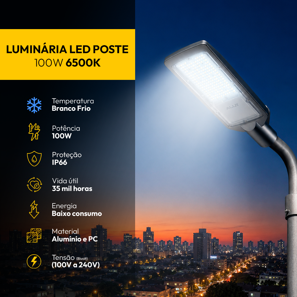Luminária Led Poste Estacionamento 100w IP66 6500k Branco Frio Alut