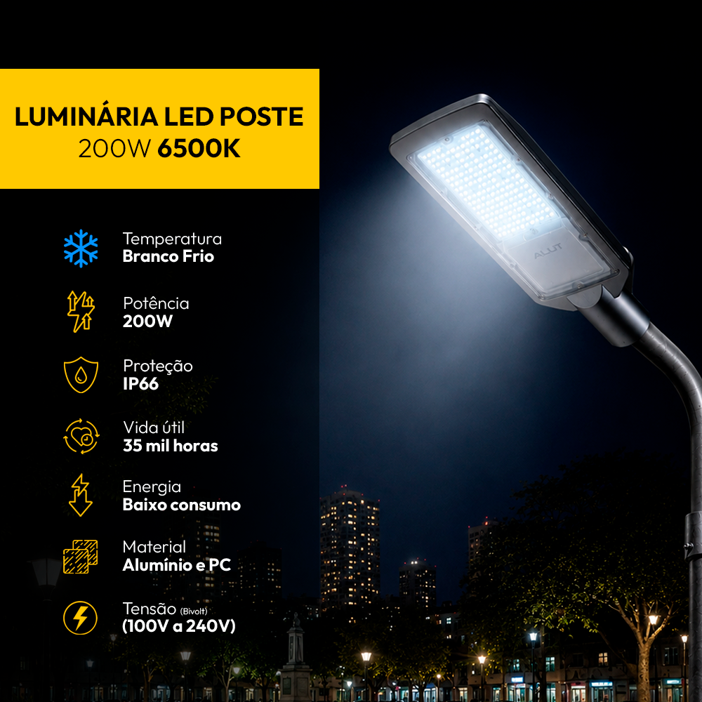 Luminária Led Poste Estacionamento 200w IP66 6500k Branco Frio Alut
