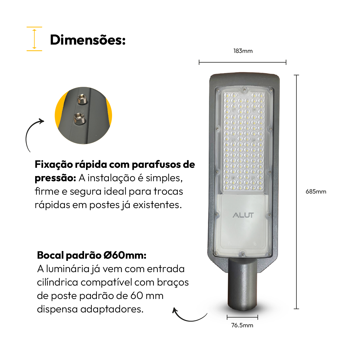 Luminária Led Poste Estacionamento 200w IP66 6500k Branco Frio Alut