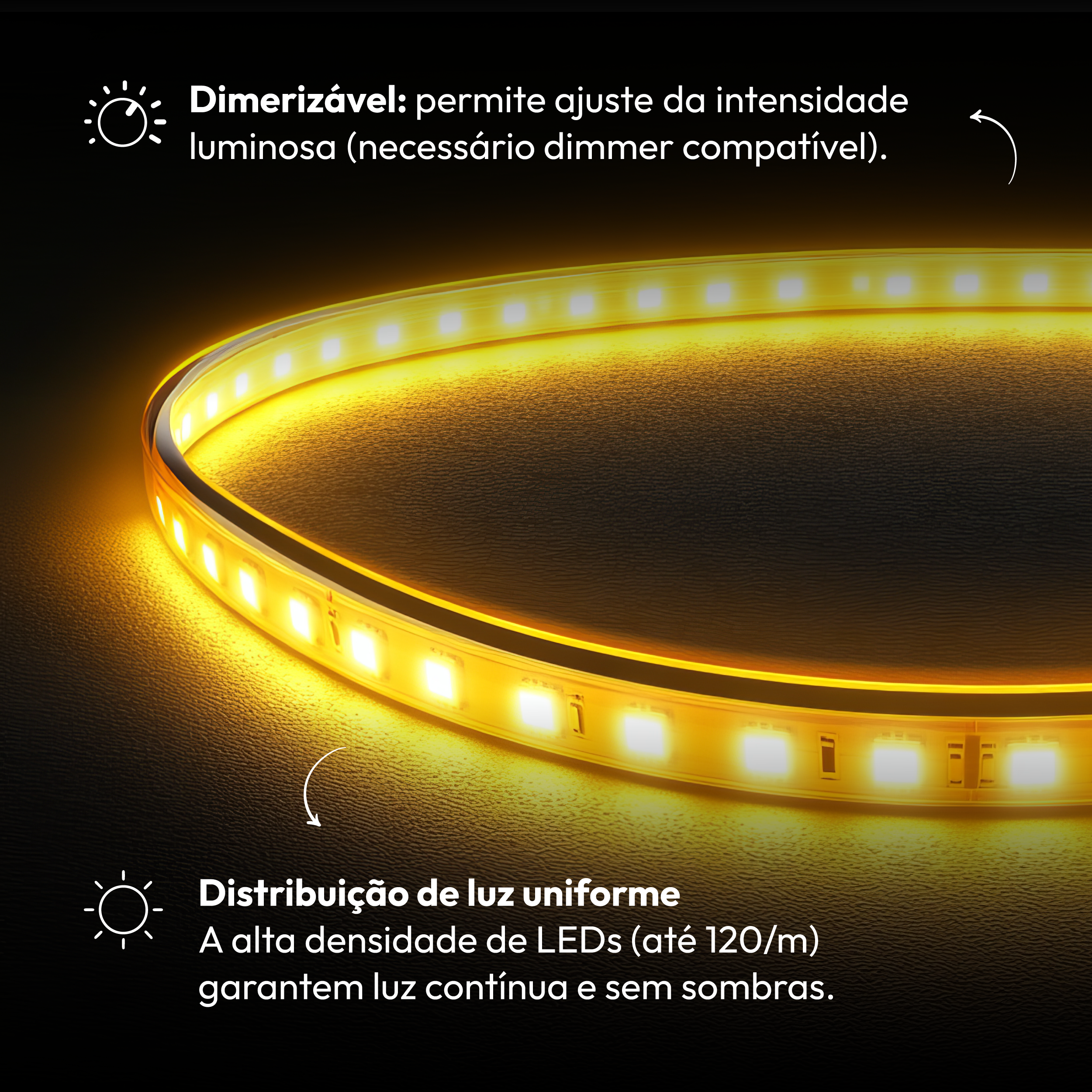 Fita Led Facile Basic 5m 9mm 2700k Branco Quente 127v a prova d'água Alut