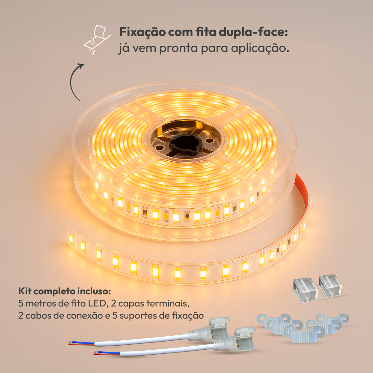 Fita Led Facile Basic 5m 7w 2700k Branco Quente 220v a prova d'água Alut