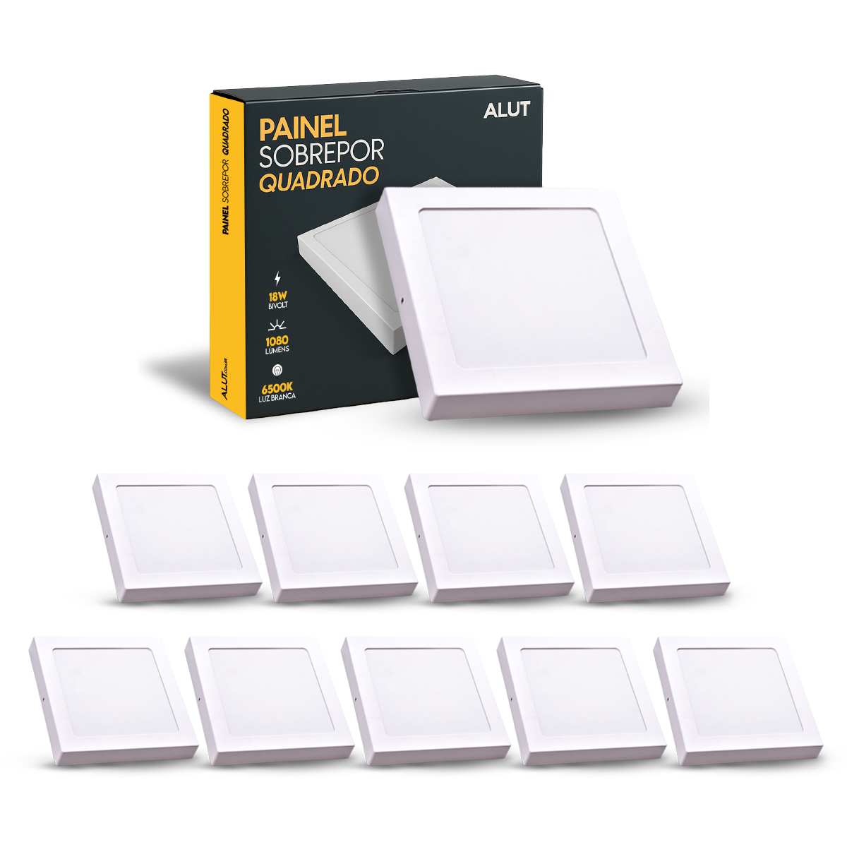 Kit 10 Painel Led Plafon Sobrepor 18W 6500k Bivolt Quadrado Alut