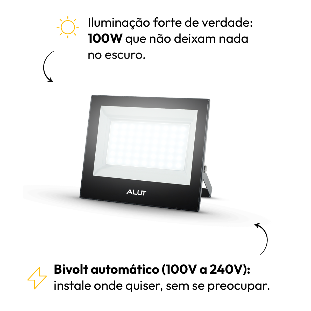 Kit 3 Refletor Led 100w 6500k Branco Frio Bivolt a prova d'água Alut