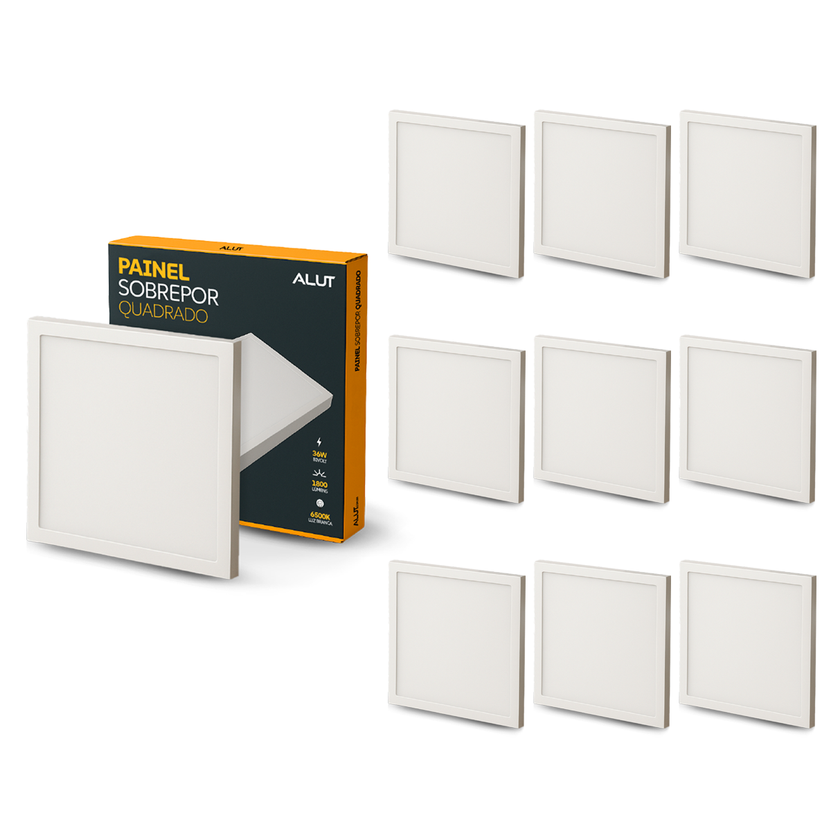 Kit 10 Painel Led Plafon Easy Sobrepor 36W 6500k Quadrado Bivolt Alut