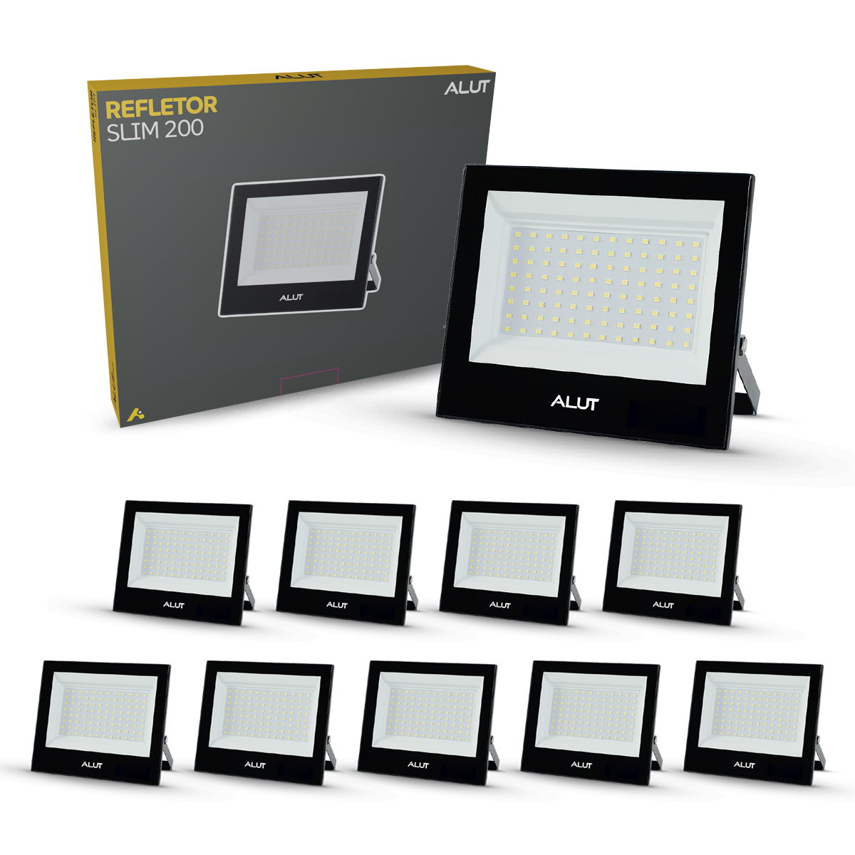 Kit 10 Refletor Led 200W 6500k Branco Frio Bivolt IP66 Alut