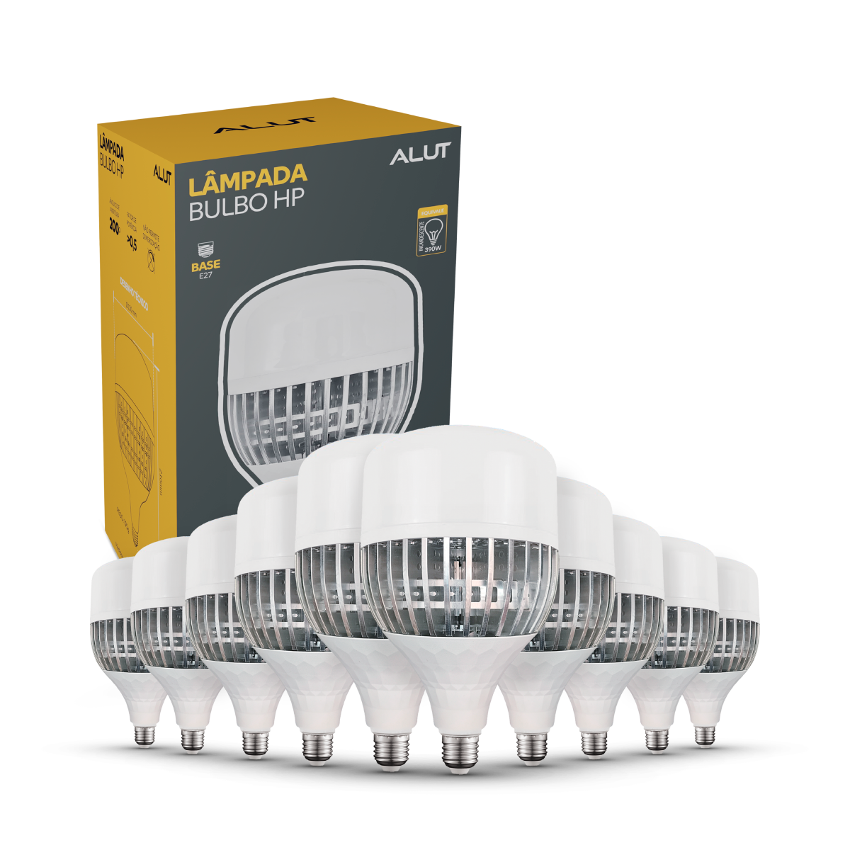 Kit 10 Lâmpadas Led Bulbo HP 80W 6500K Branco Frio E27 Bivolt Alut