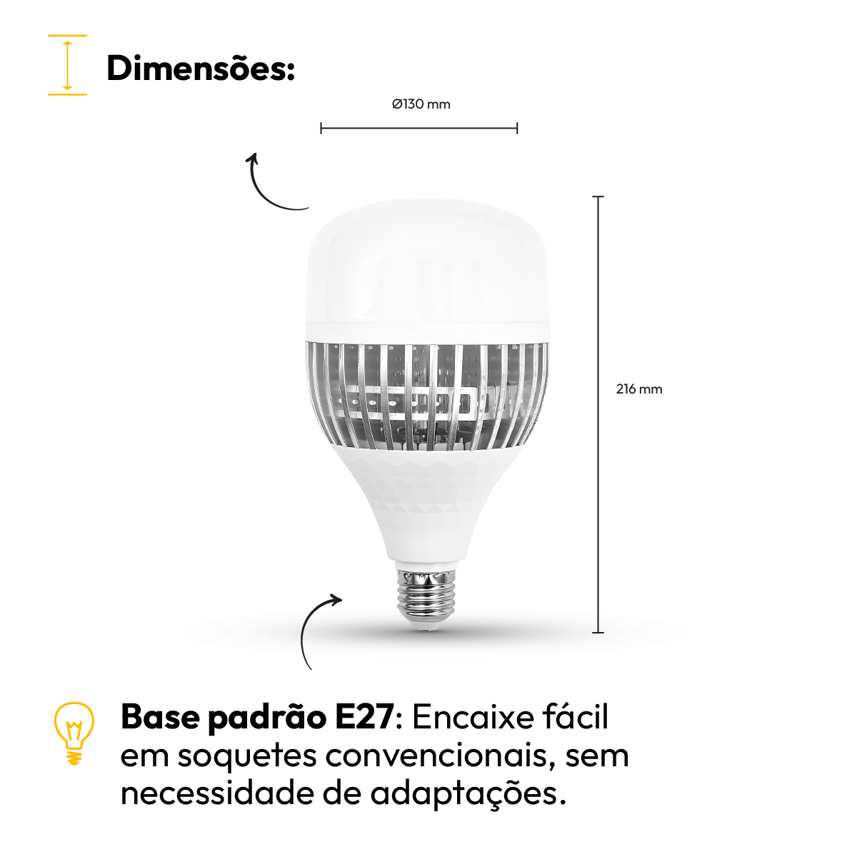 Kit 10 Lâmpadas Led Bulbo HP 80W 6500K Branco Frio E27 Bivolt Alut