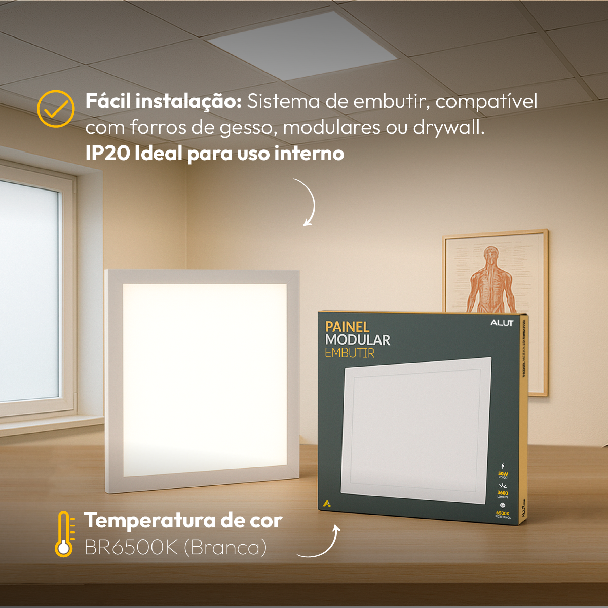 Kit 10 Painel Led Plafon 50w 6500k Bivolt Embutir 60x60 Quadrado Alut