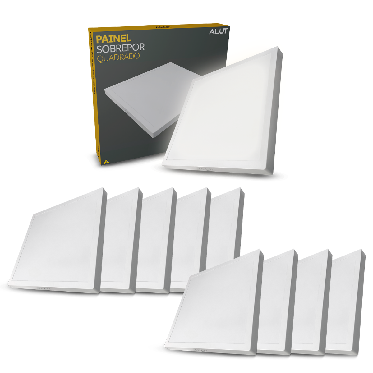 Kit 10 Painel Led Plafon Sobrepor 25W 6500K Branco Frio Bivolt Quadrado Alut