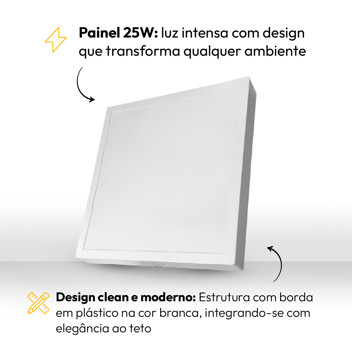 Kit 10 Painel Led Plafon Sobrepor 25W 6500K Branco Frio Bivolt Quadrado Alut