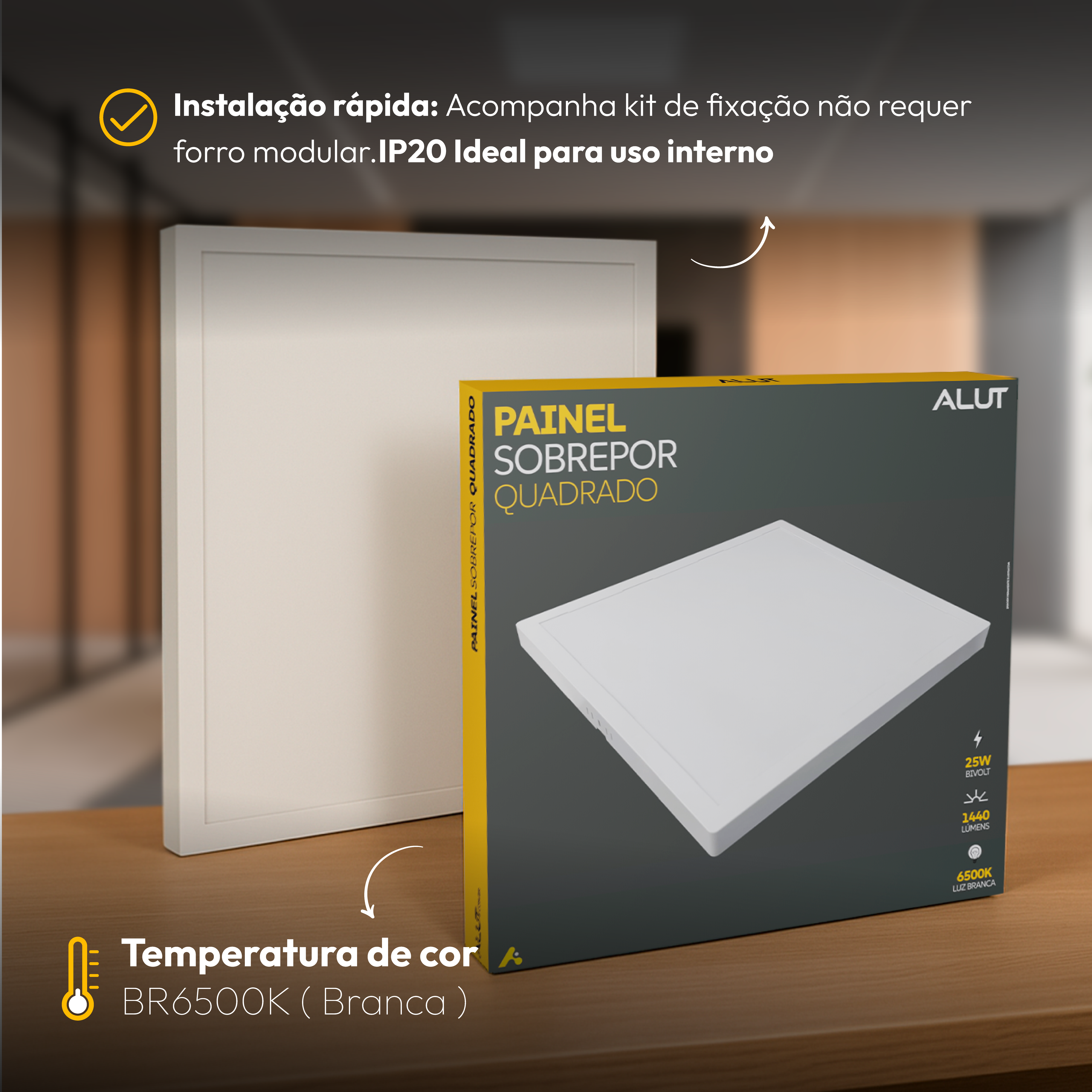 Kit 10 Painel Led Plafon Sobrepor 25W 6500K Branco Frio Bivolt Quadrado Alut