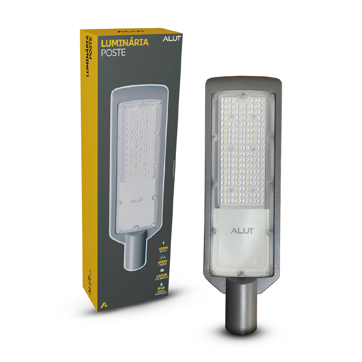Kit 10 Luminária Led Poste Estacionamento 100W 6500K Bivolt IP66 Alut