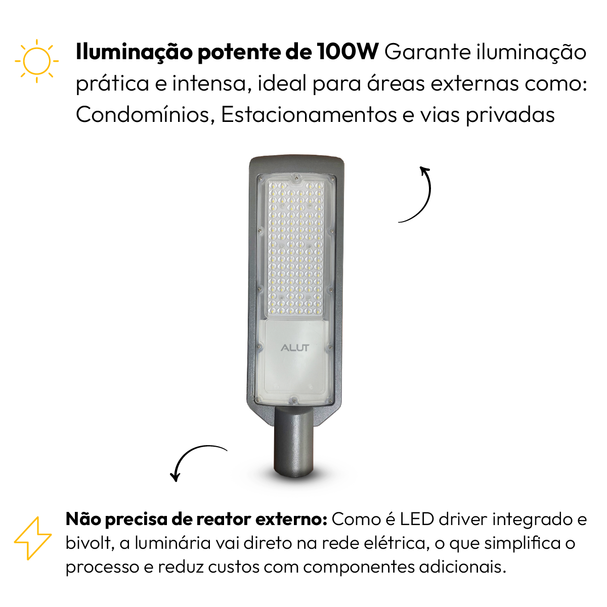 Kit 10 Luminária Led Poste Estacionamento 100W 6500K Bivolt IP66 Alut