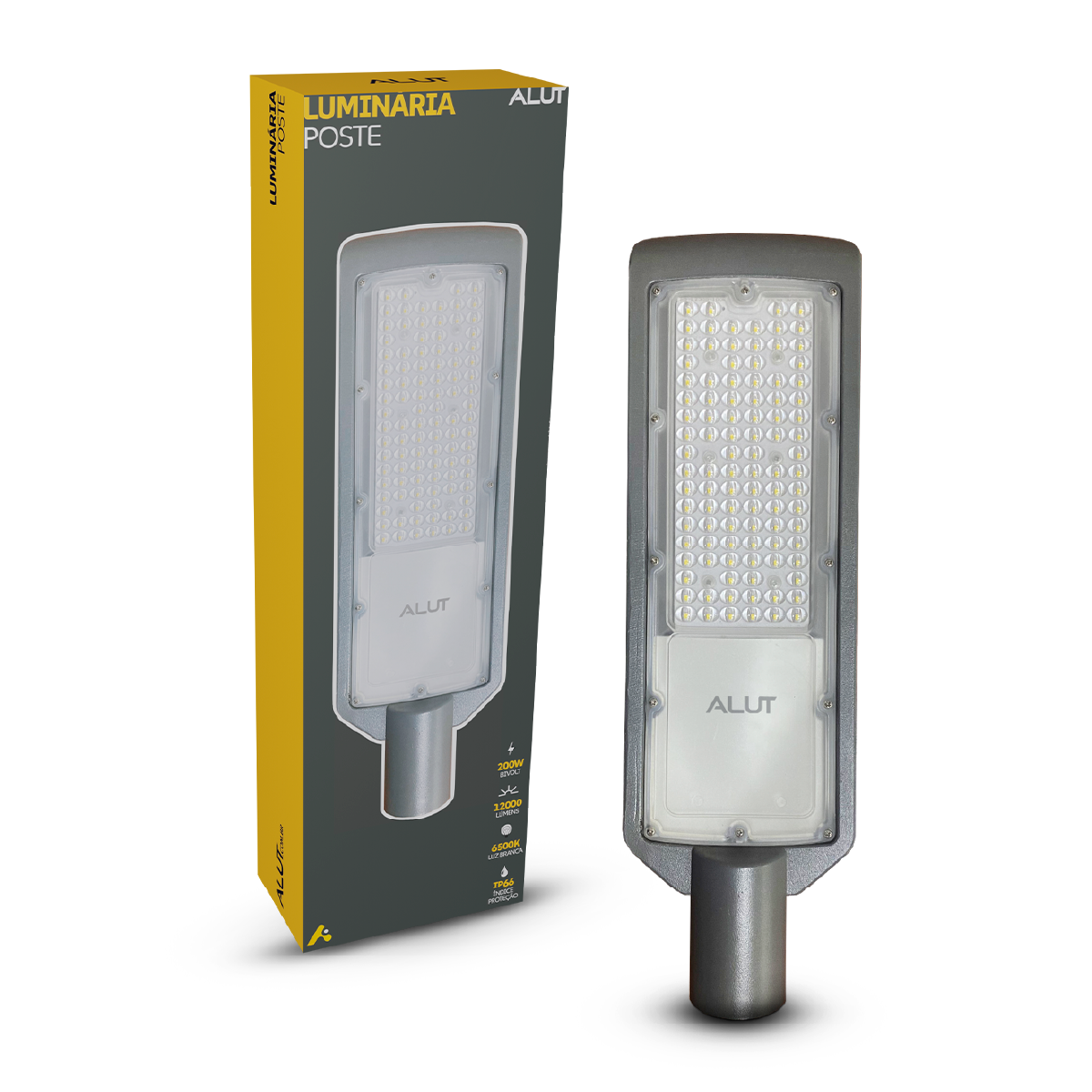 Kit 10 Luminárias Led Poste Estacionamento 200W 6500k Bivolt IP66 Alut