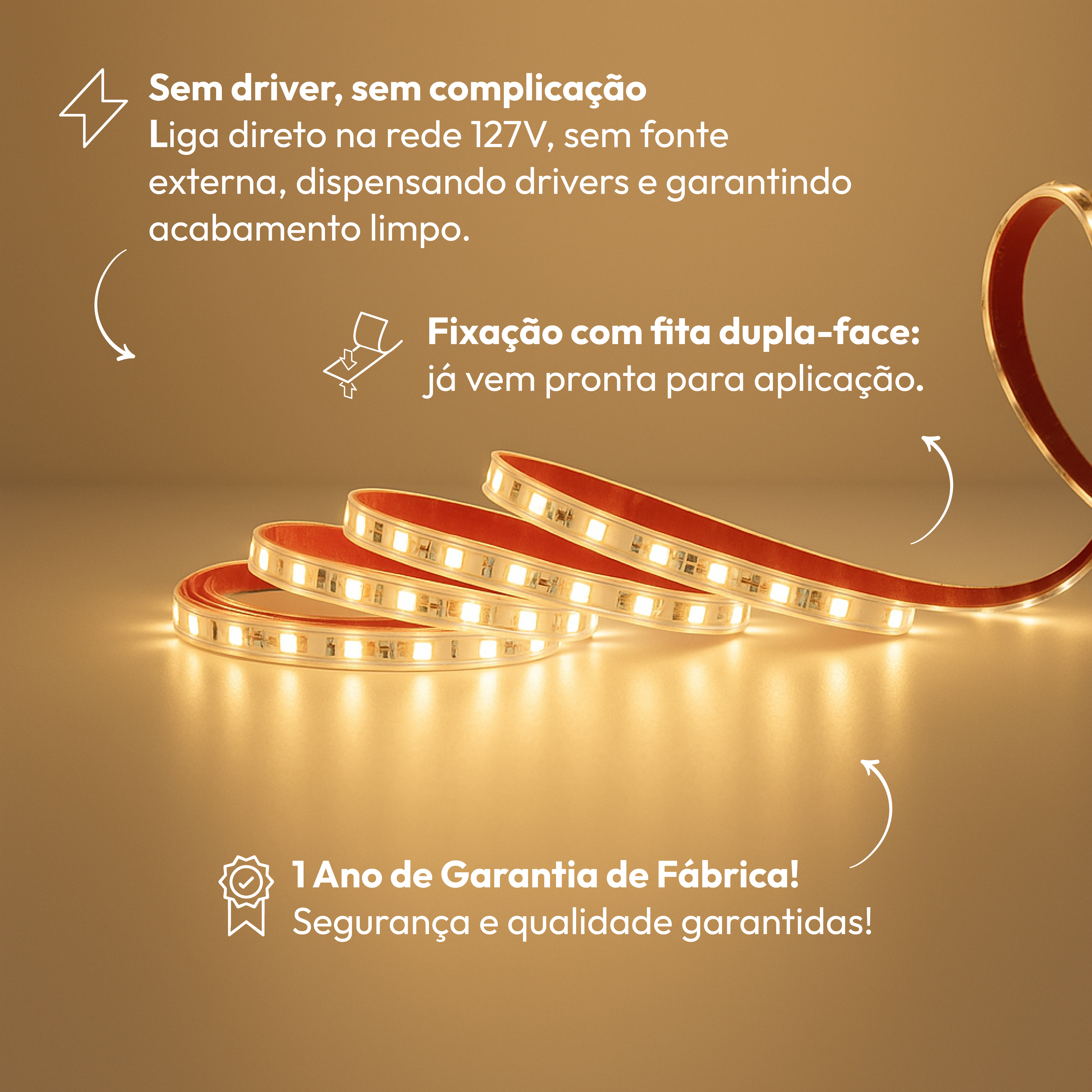 Fita Led Facile 10w 50m 2700K 127V Tensão Direta Alut