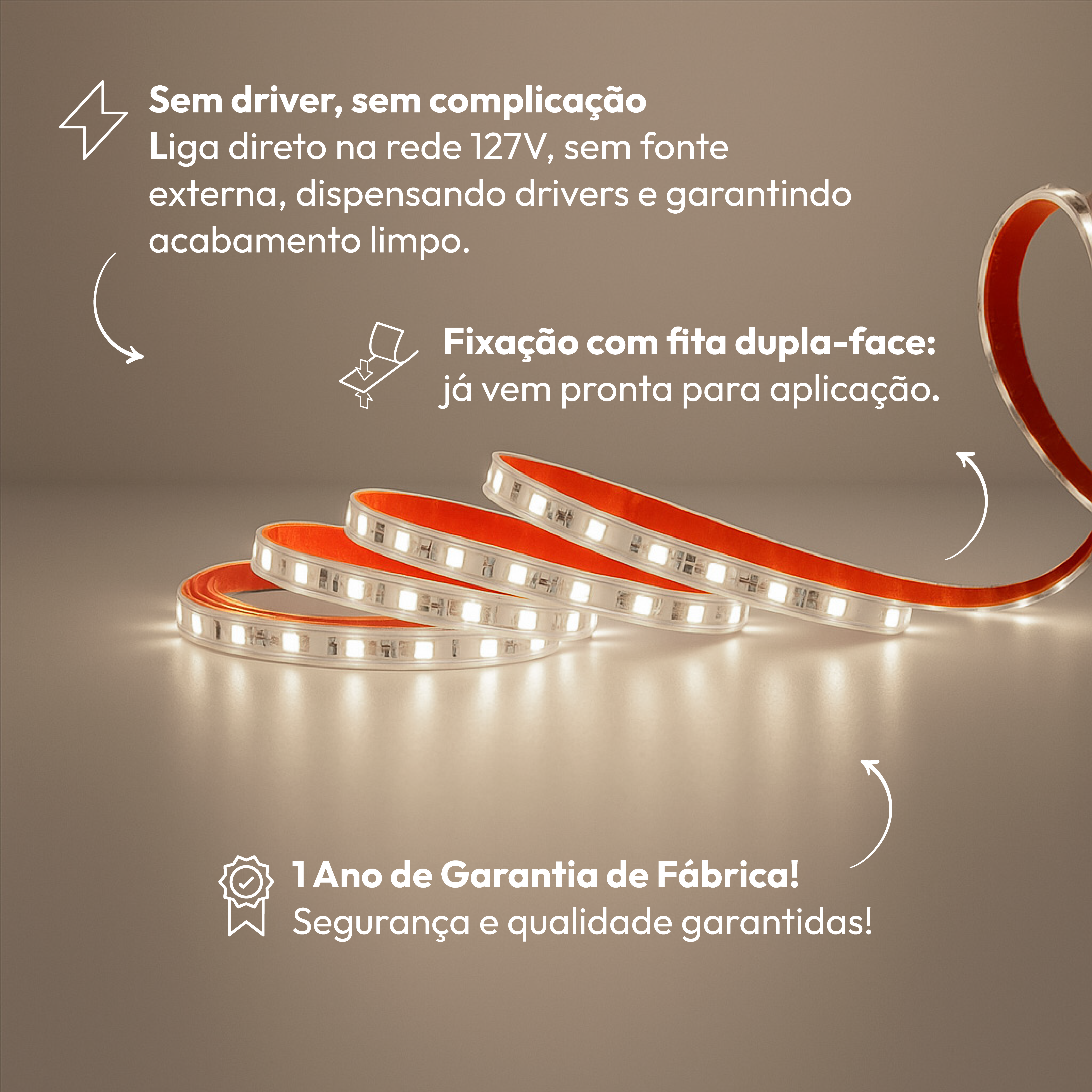 Fita Led Facile 10w 50m 6500K 127V Tensão Direta Alut