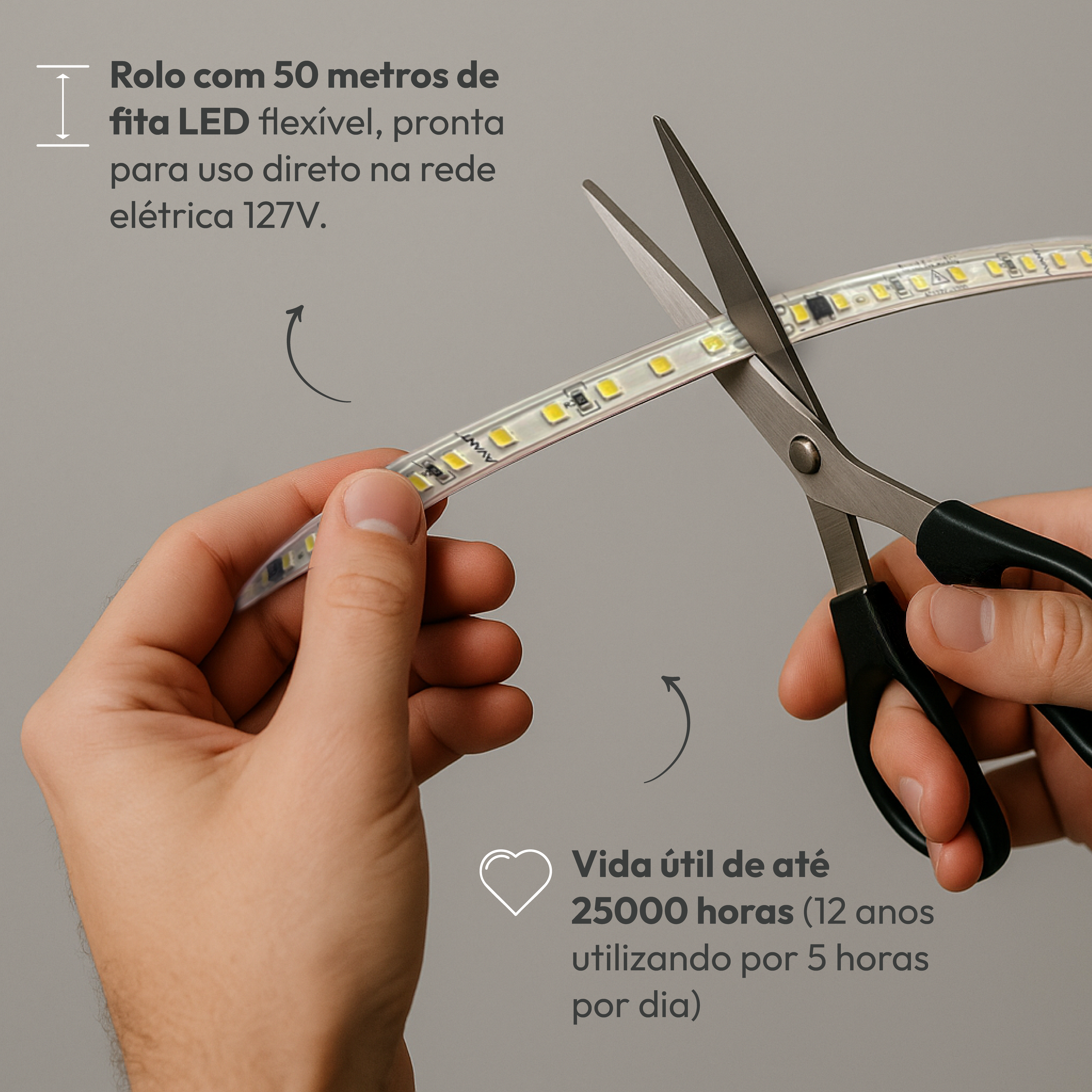 Fita Led Facile 10w 50m 4000K Branco Neutro 127V Tensão Direta Alut