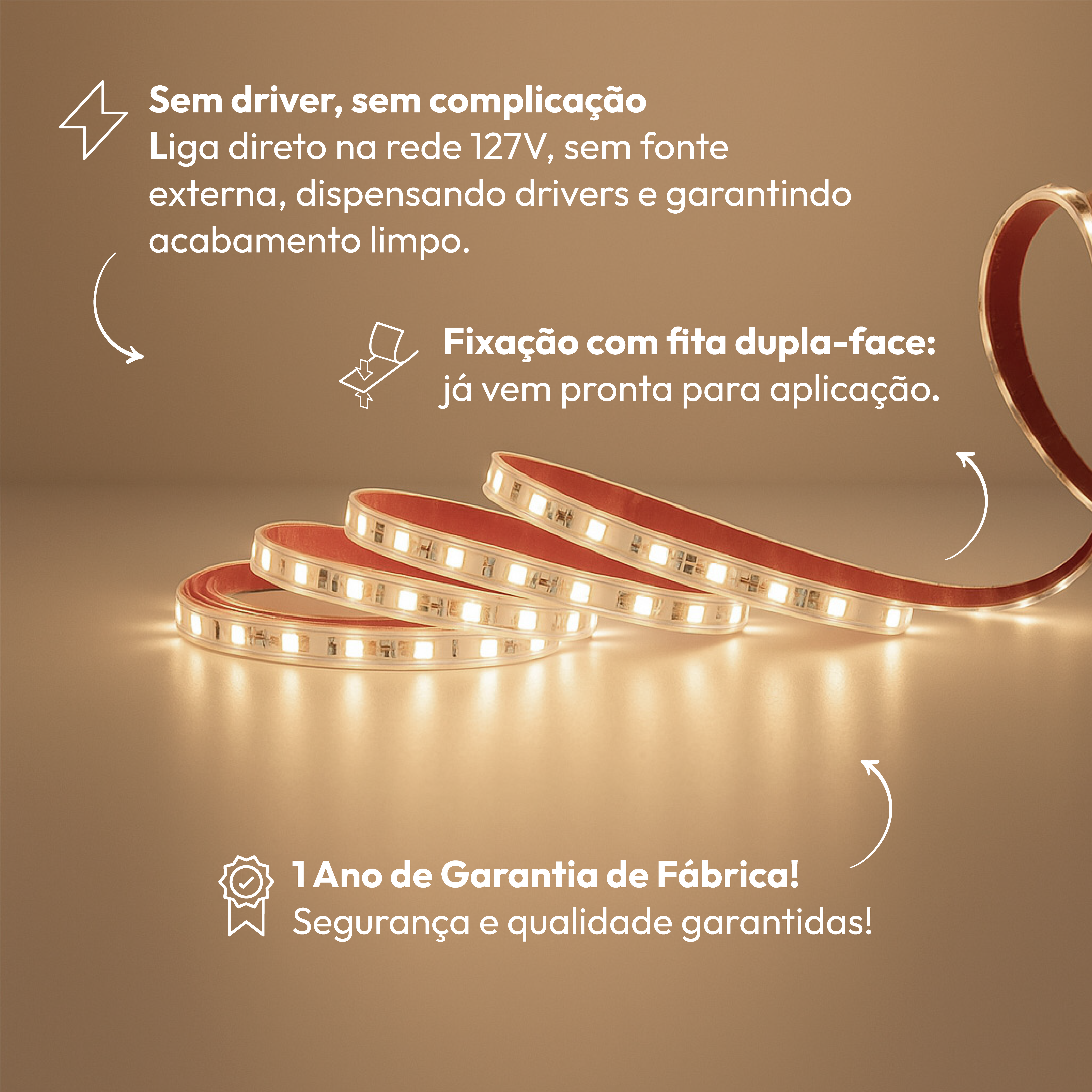 Fita Led Facile 10w 50m 4000K Branco Neutro 127V Tensão Direta Alut