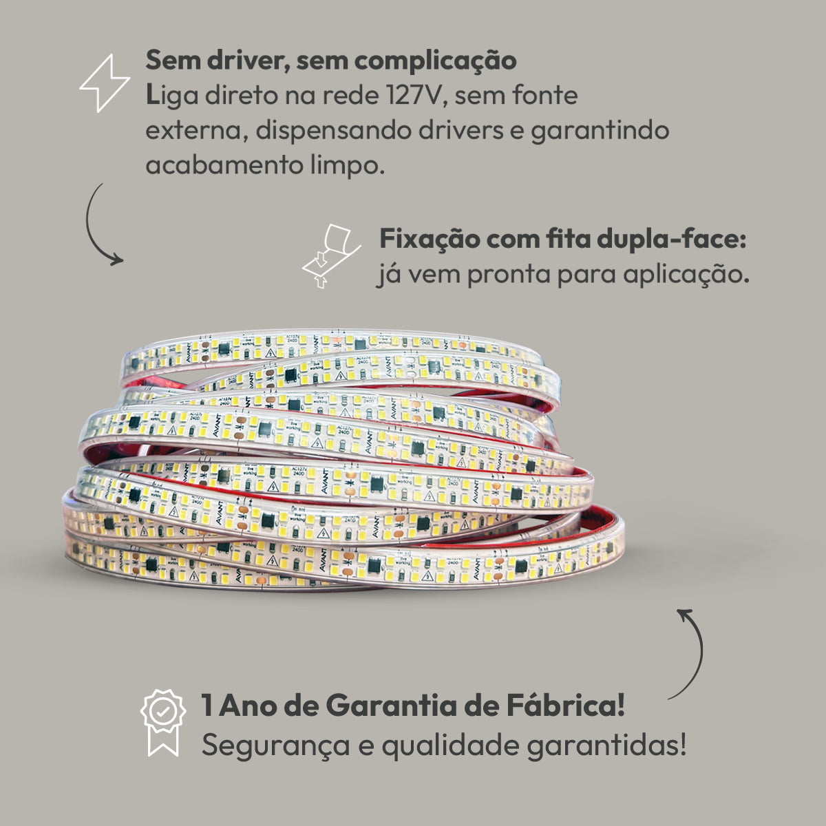 Fita Led Dupla Facile 15w 50m 4000K 127V Tensão Direta Alut