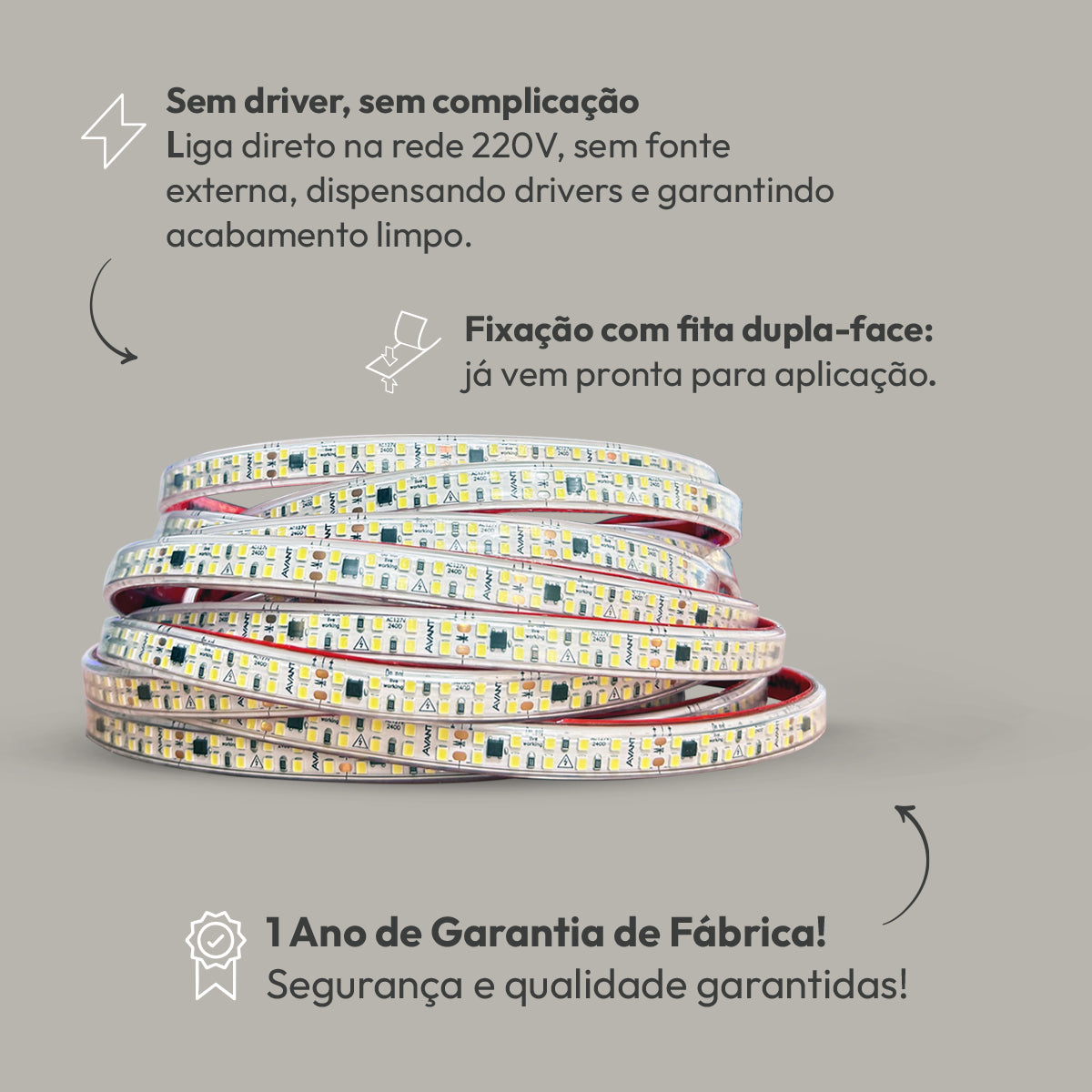 Fita Led Dupla Facile 15w 50m 4000K 220V Tensão Direta Alut