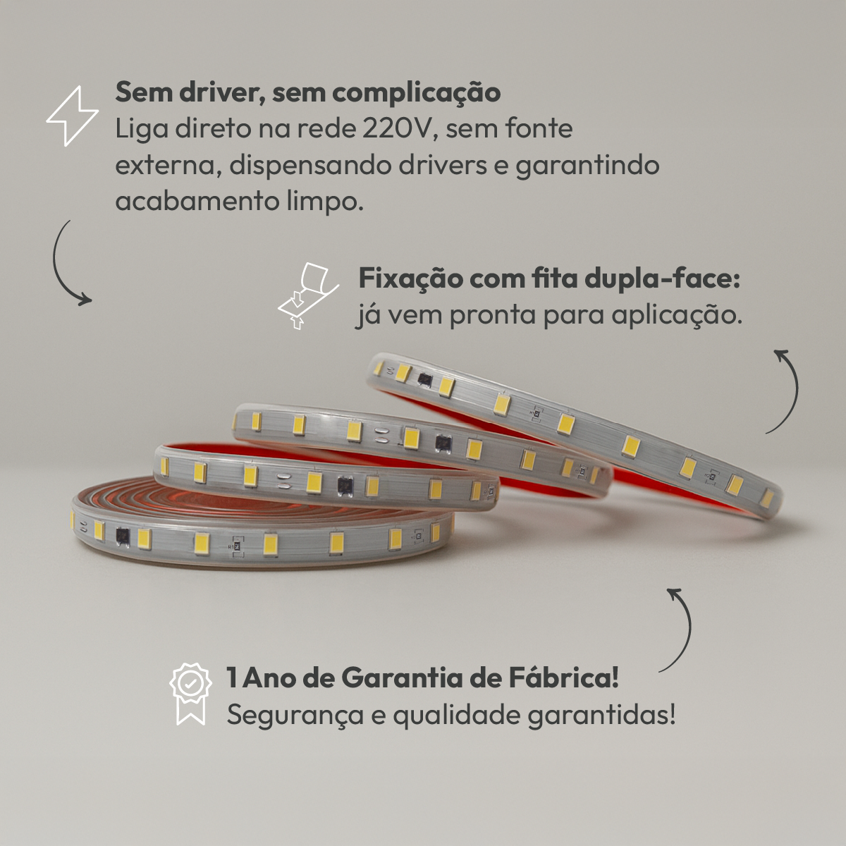 Fita Led Facile 5w 50m 4000K 220V Tensão Direta Alut